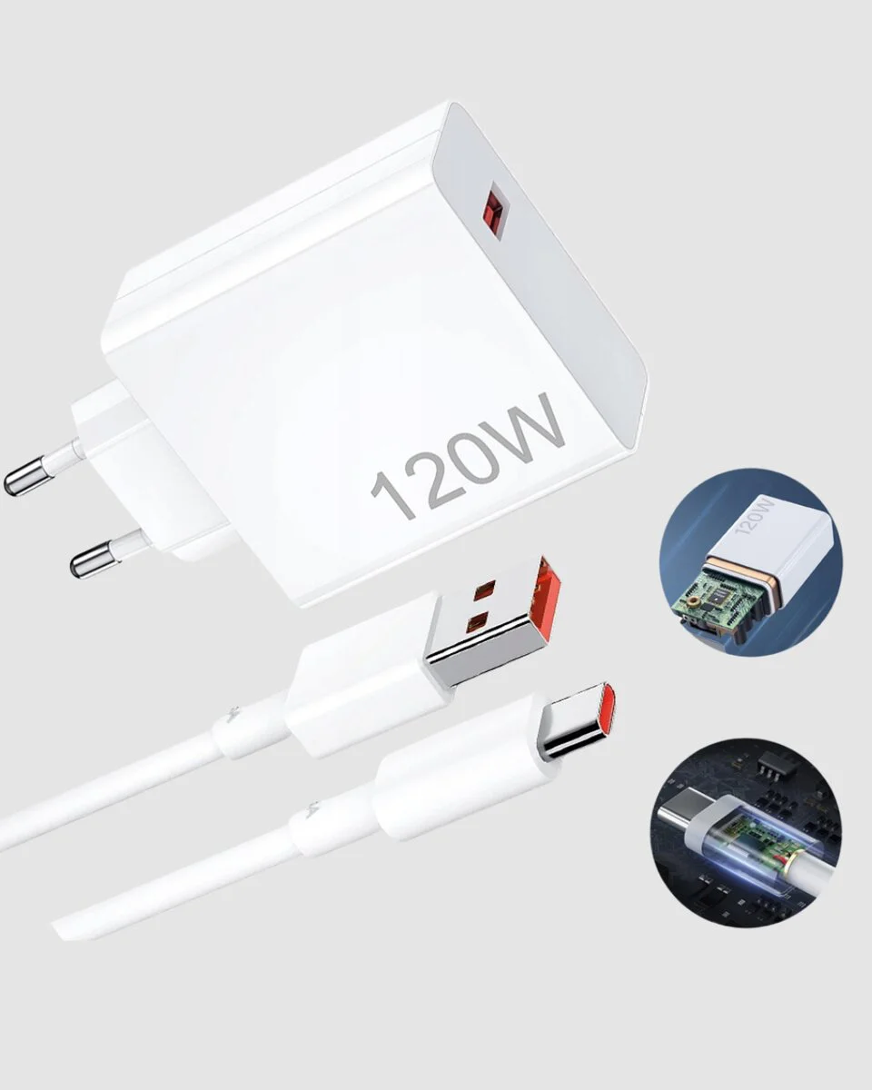 120W Süper Hızlı Şarj Adaptörü – Type-C Kablo Dahil Yüksek Voltaj Koruması