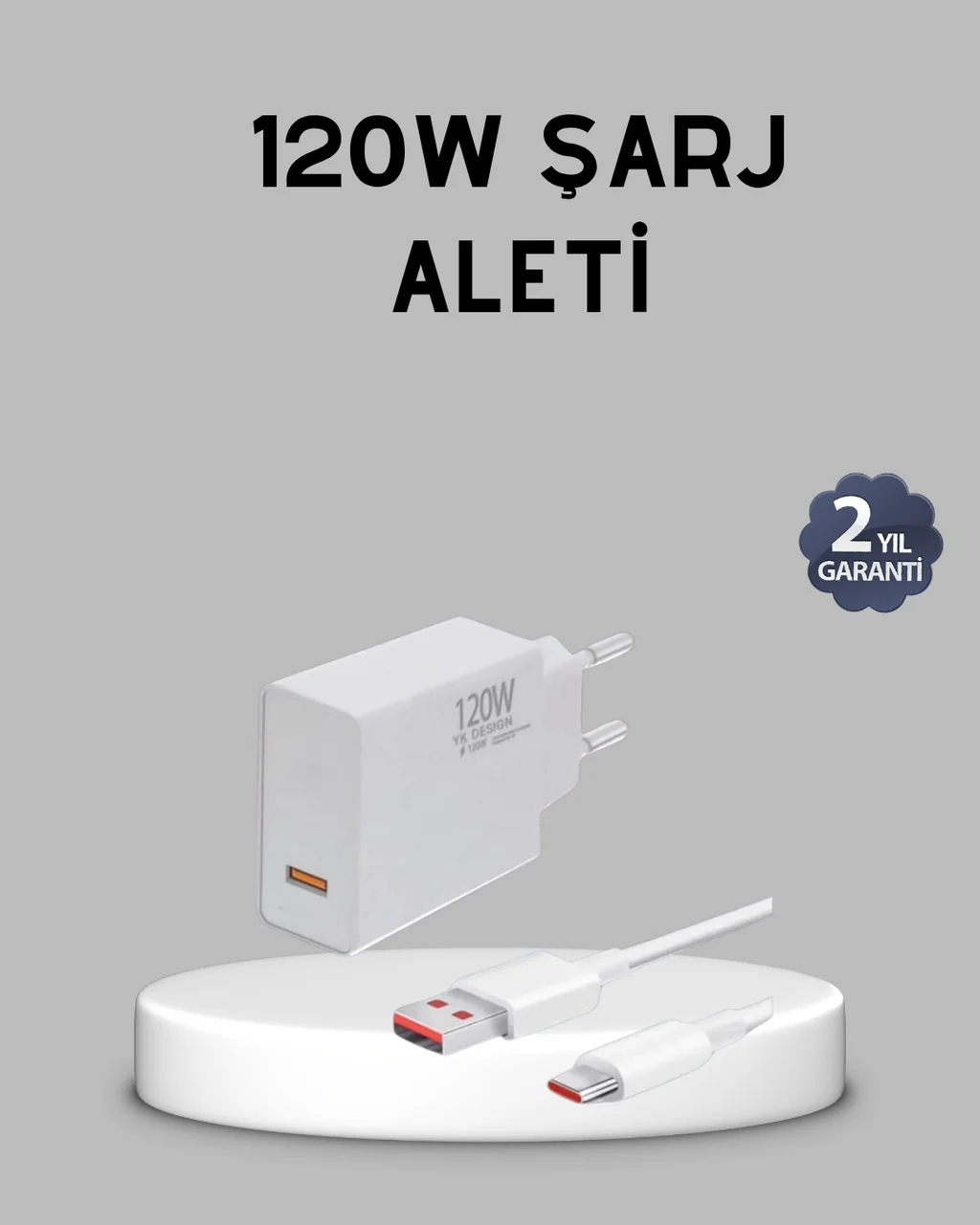 120w Süper Hızlı Şarj Adaptörü Type-c Kablo Dahil, Yüksek Voltaj Korumalı - Lisinya