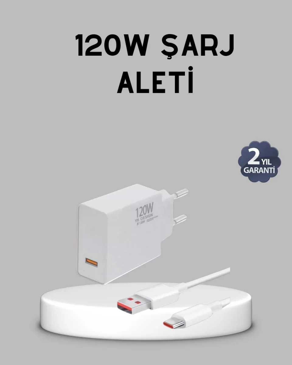 120W Süper Hızlı Şarj Adaptörü – Type-C Kablo Dahil, Yüksek Volta