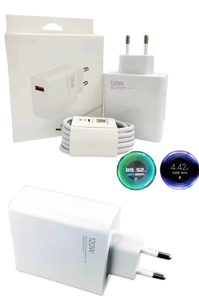 120W Turbo Hızlı Şarj Adaptörü Beyaz - USB-C Hızlı Şarj Kiti ve Şarj Kablosu
