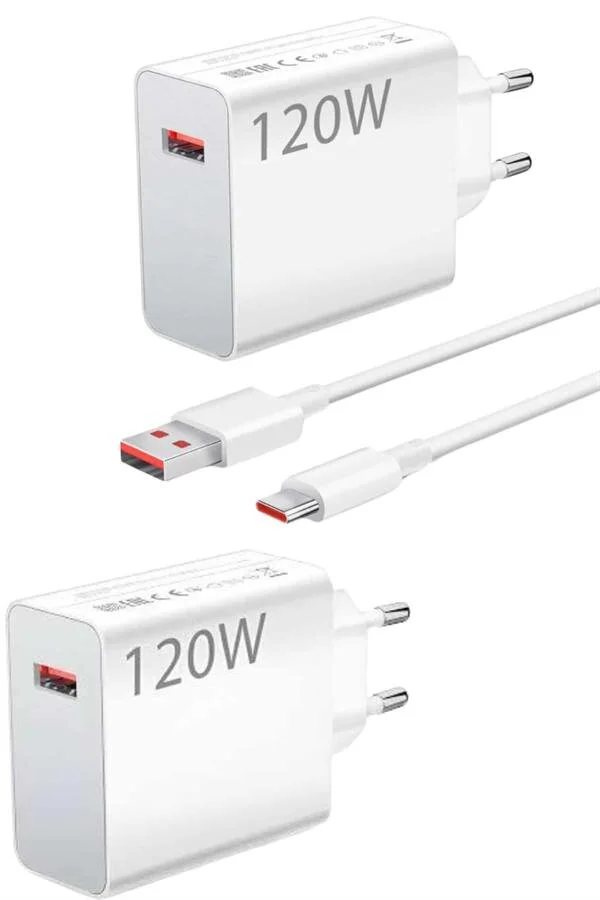 120W Turbo Hızlı Şarj Aleti Seti - Beyaz Adaptör ve Kablo