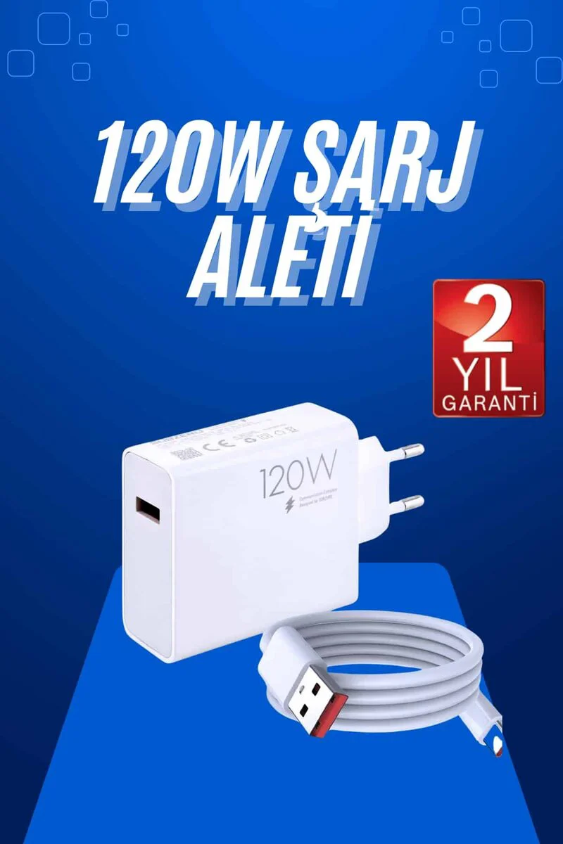 120W Turbo Hızlı Şarj Adaptörü Beyaz - USB-C Hızlı Şarj Kiti ve Şarj Kablosu
