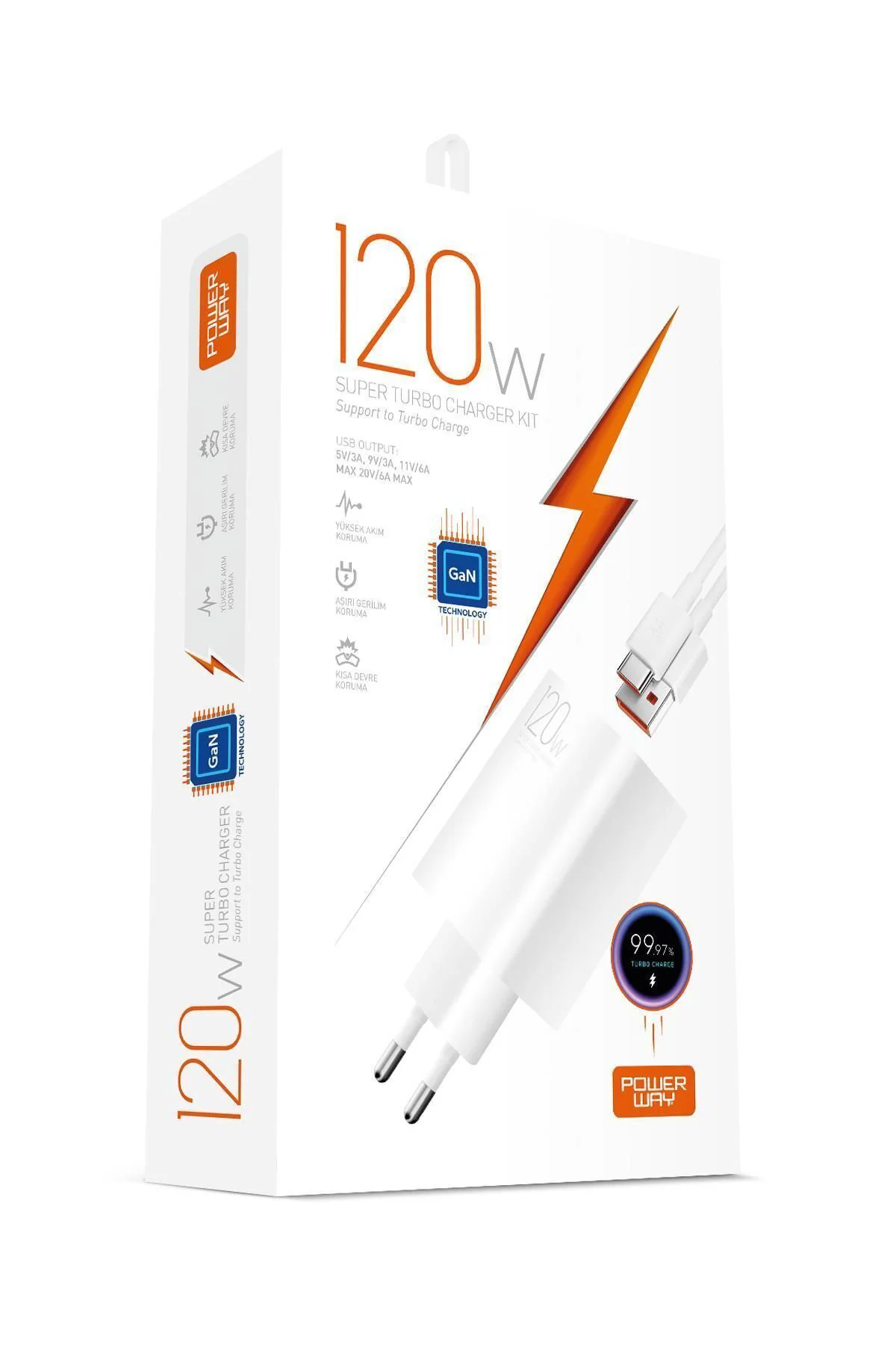 120W Type-C Şarj Adaptörü ve Type C Kablo Seti GaN Teknolojisi
