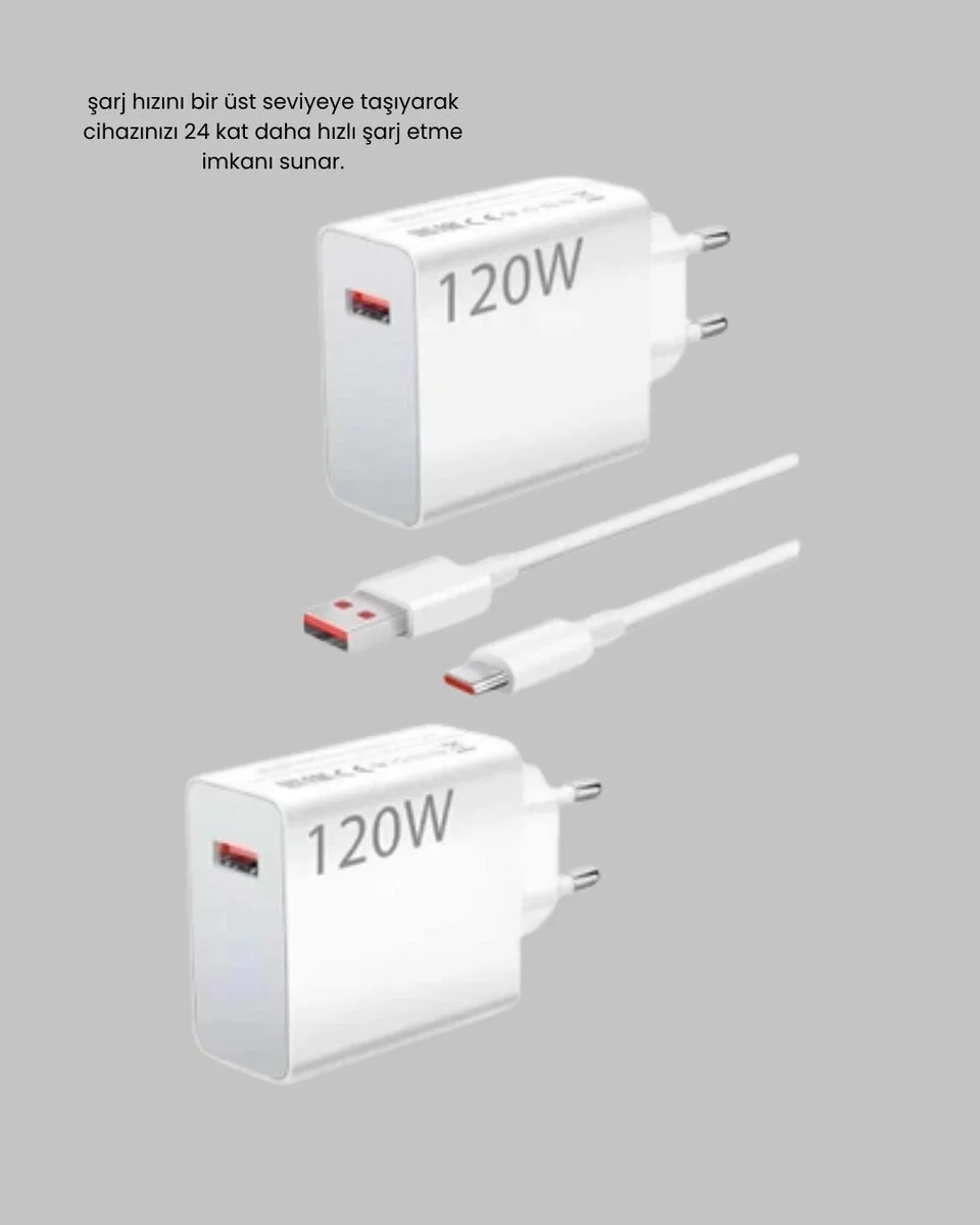 120W Ultra Hızlı Şarj Başlığı Type-C Adaptör Kablo Dahil