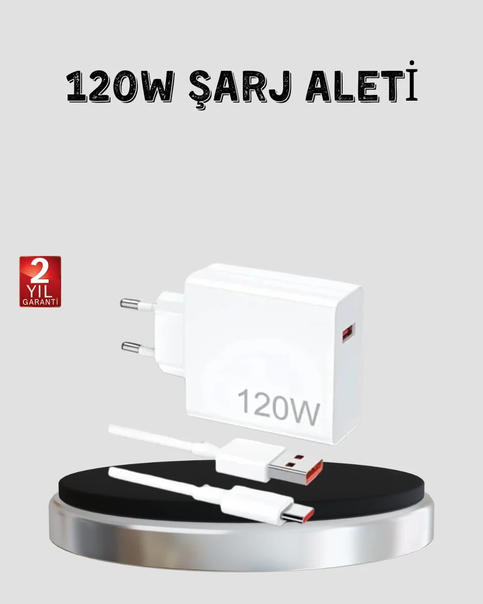 120W Ultra Hızlı Şarj Başlığı Type-C Adaptör Kablo Dahil