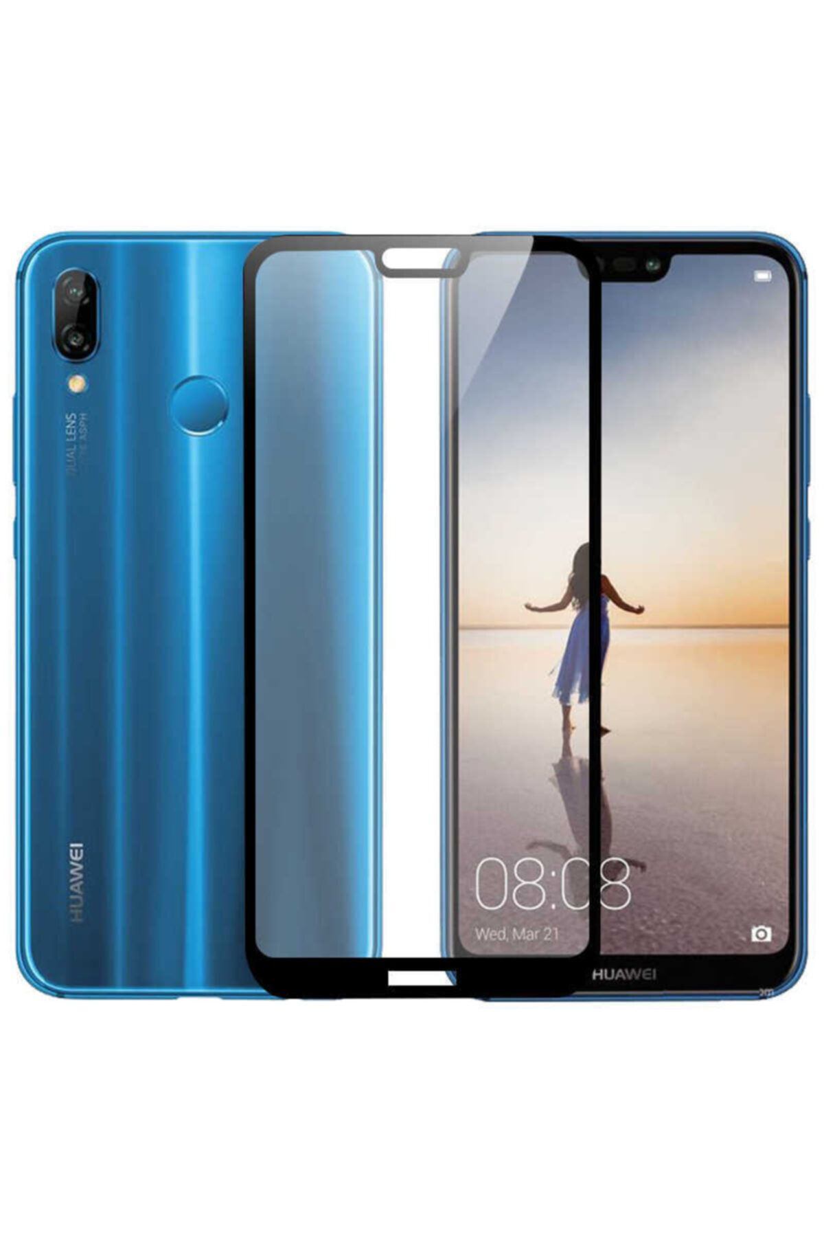 12205 Huawei P20 Lite Kenarları Kırılmaya Dayanıklı Cam Ekran Kor