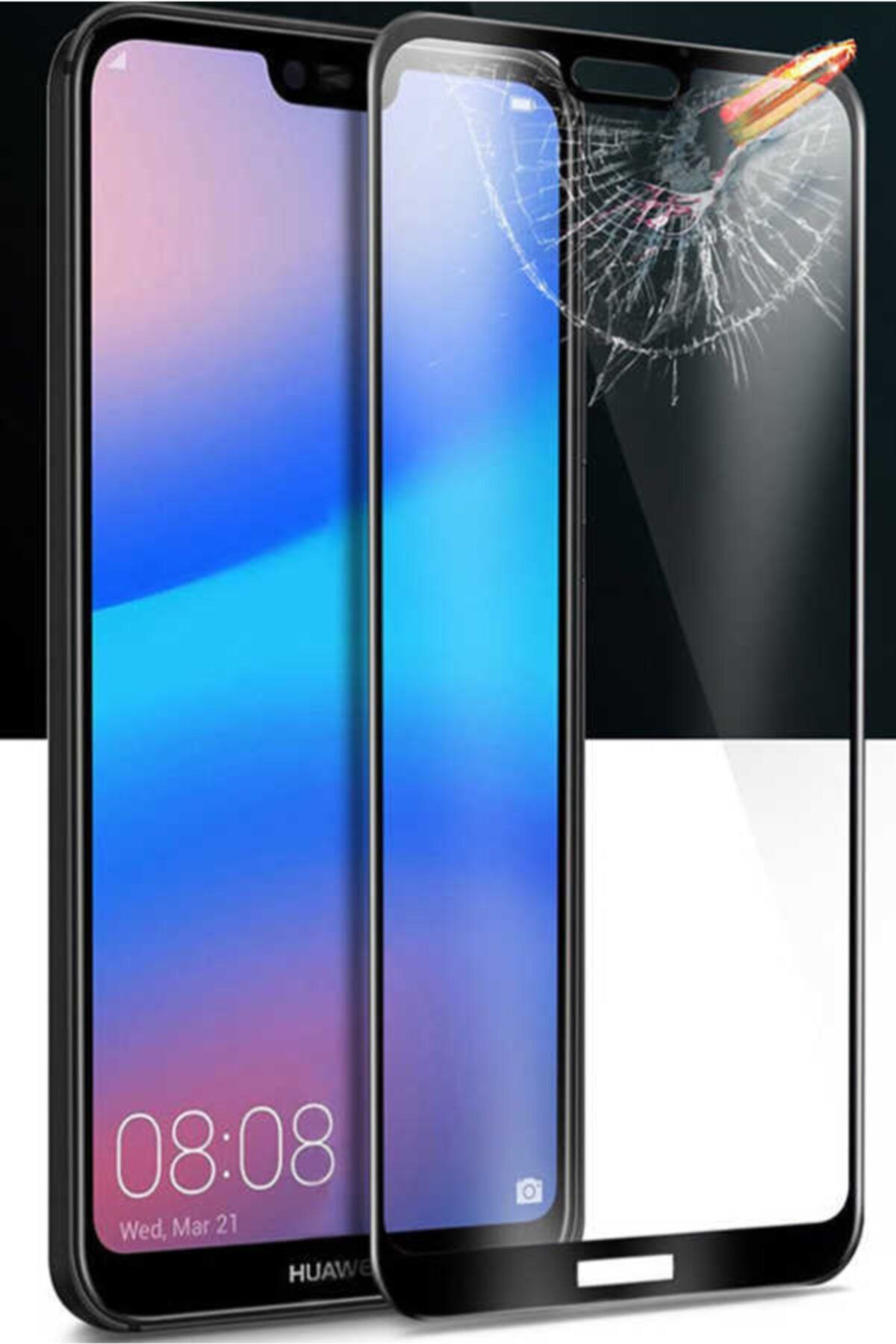 12205 Huawei P20 Lite Kenarları Kırılmaya Dayanıklı Cam Ekran Kor