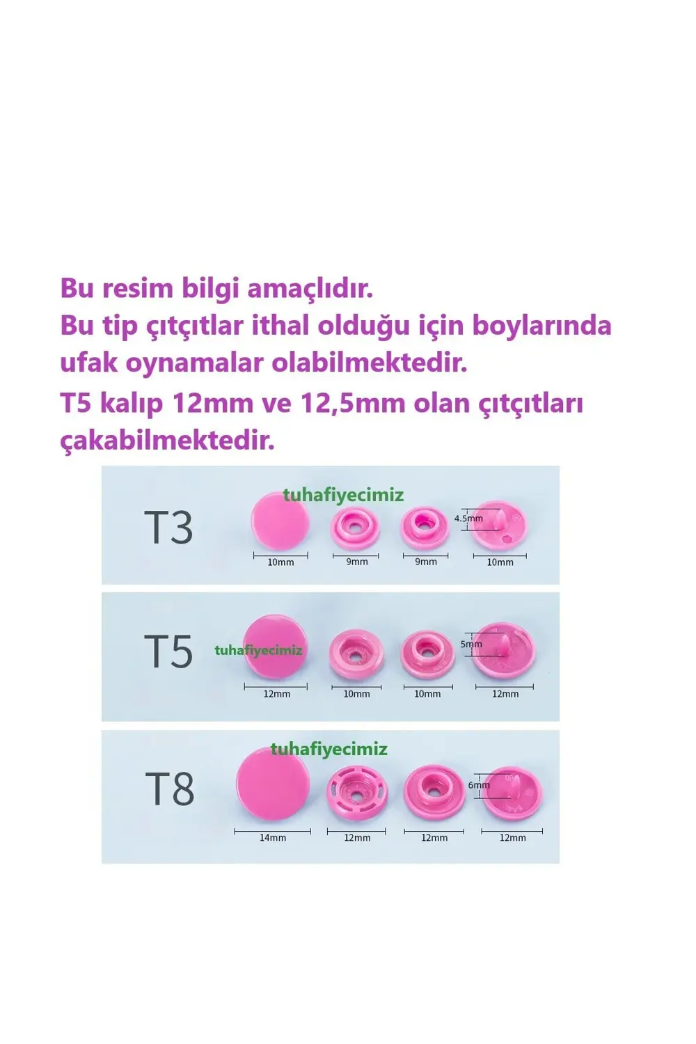 Tuhafiyecimiz 12,5 Mm T5 Plastik Çıtçıt Kalıbı