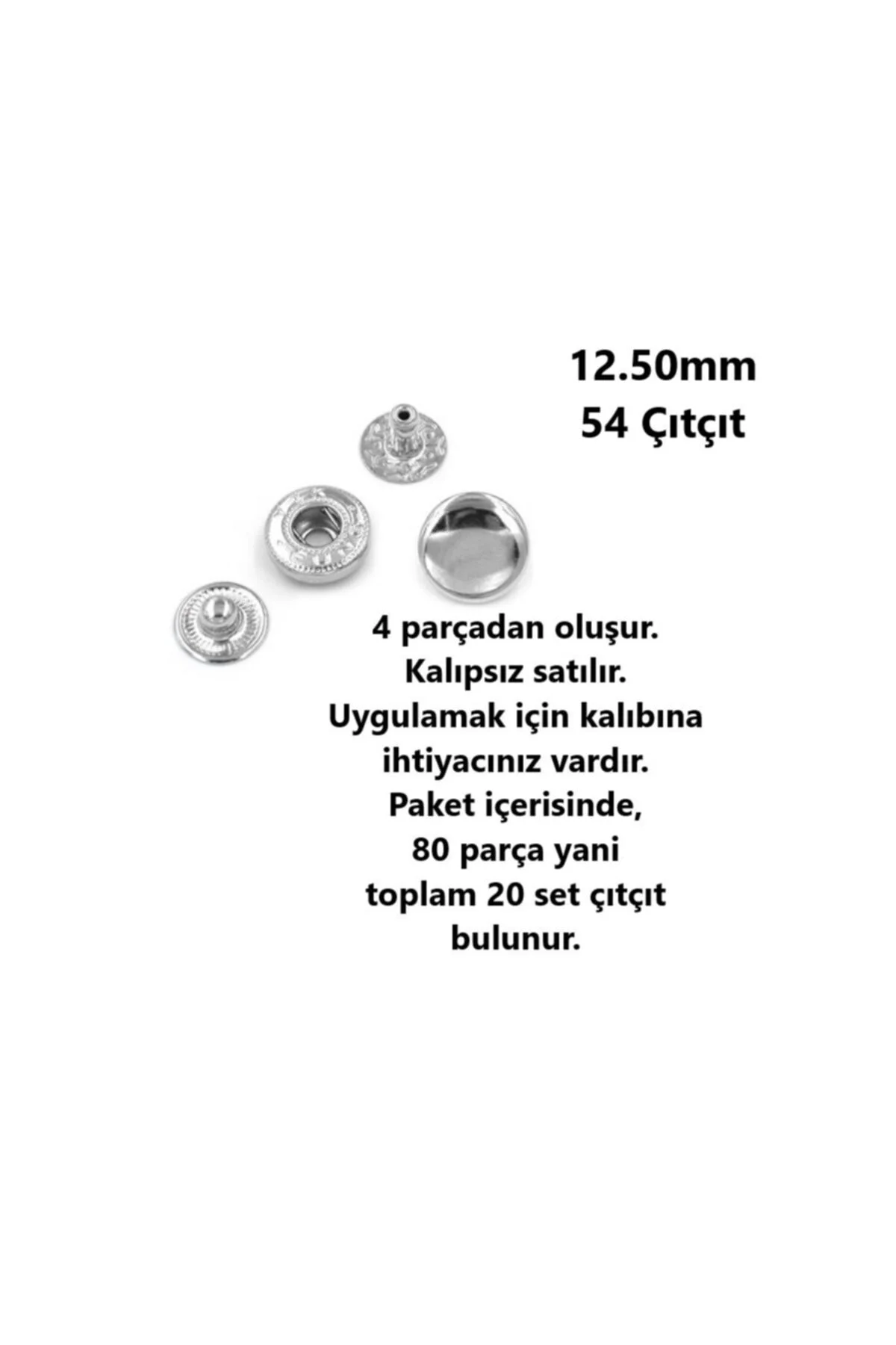 12,50mm Paslanmaz Pirinç Çıtçıt (20 Takım) (kalıpsızdır)