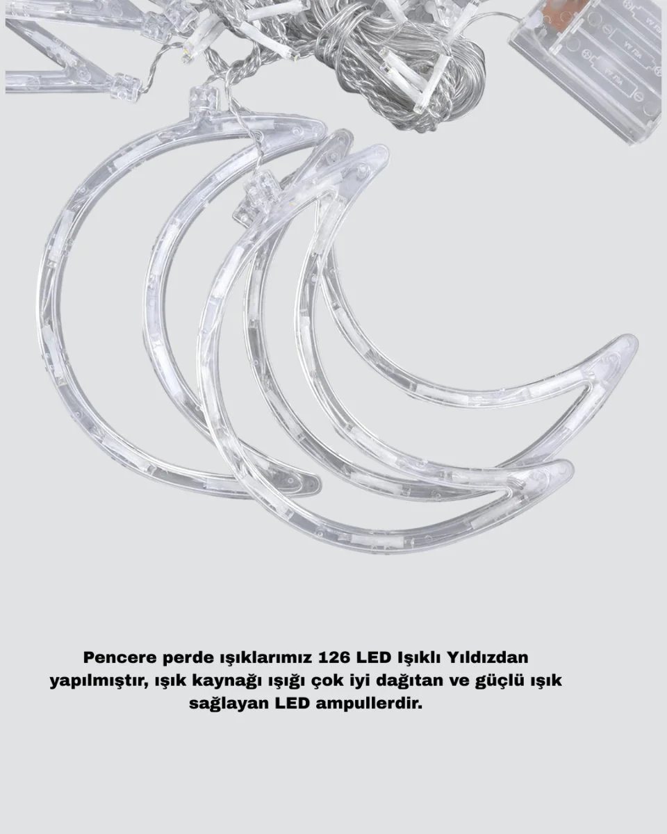 126 LED Yıldız Ay Perde Işık Prizden Çalışan Romantik Sünger Dekoratif Aydınlatma