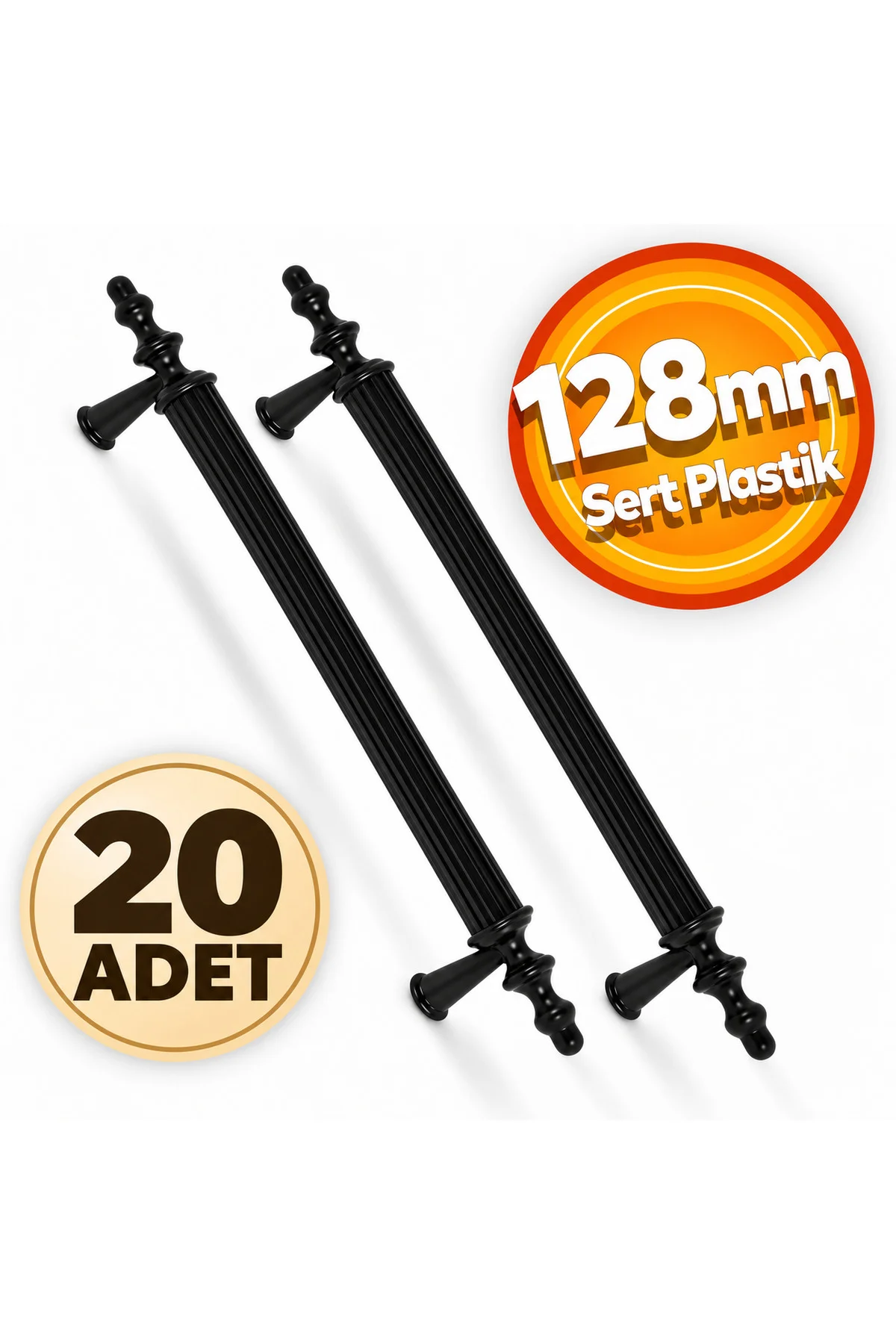 128 mm Dolap Çekmece Mobilya Kulp 20 li SET - Mat Siyah Renk Polimer Sert Plastik