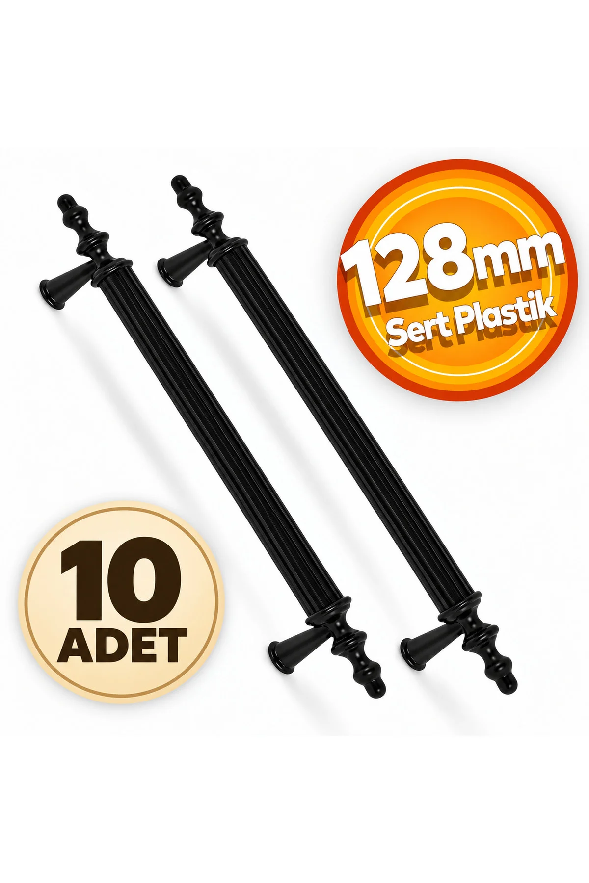 128 mm Dolap Çekmece Mobilya Kulp 10 lu SET - Mat Siyah Renk Polimer Sert Plastik