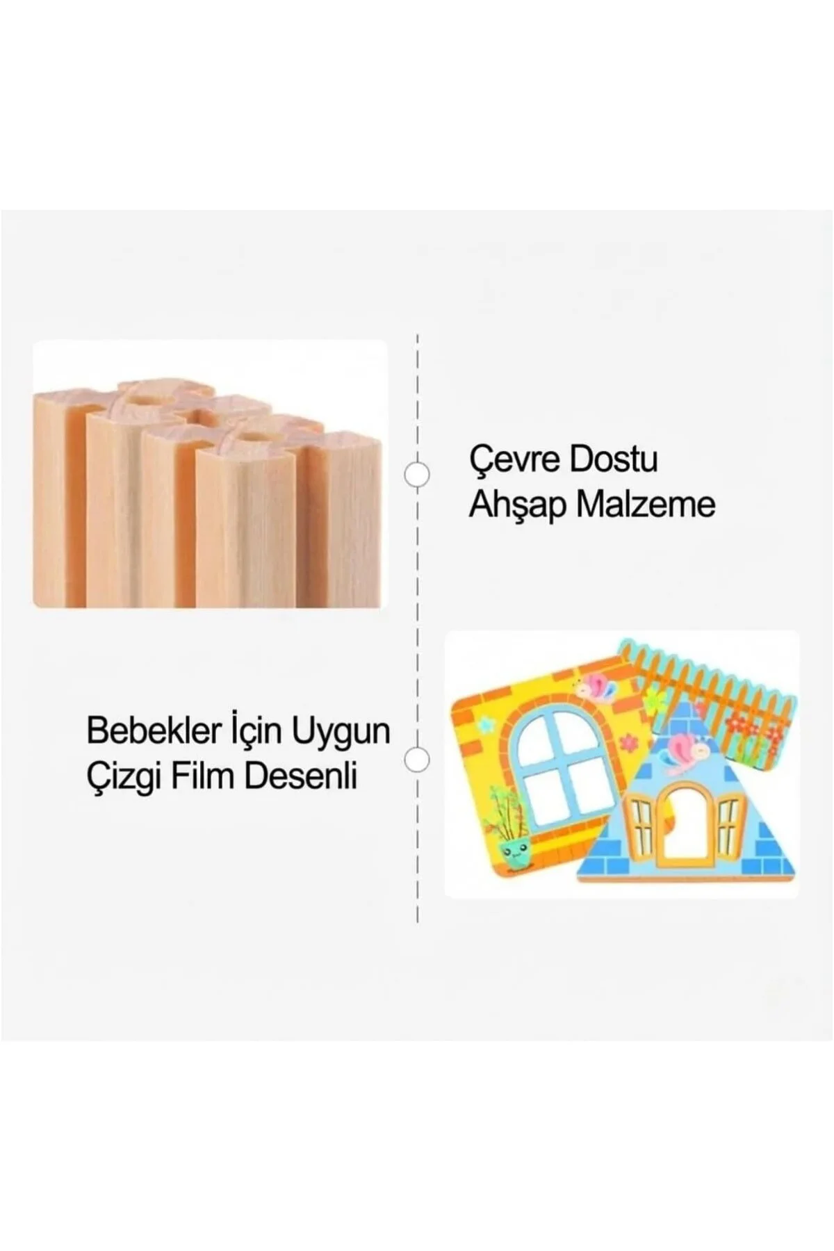 128 Parça Ahşap Yapı Blokları - Eğitici Maket Ev İnşaat Seti - Mo