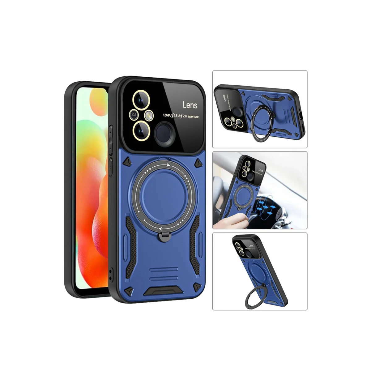 12C Joy Lens Standlı Kılıf - 360° Döner Parmak Halkası ve 180° Katlanabilir Stand