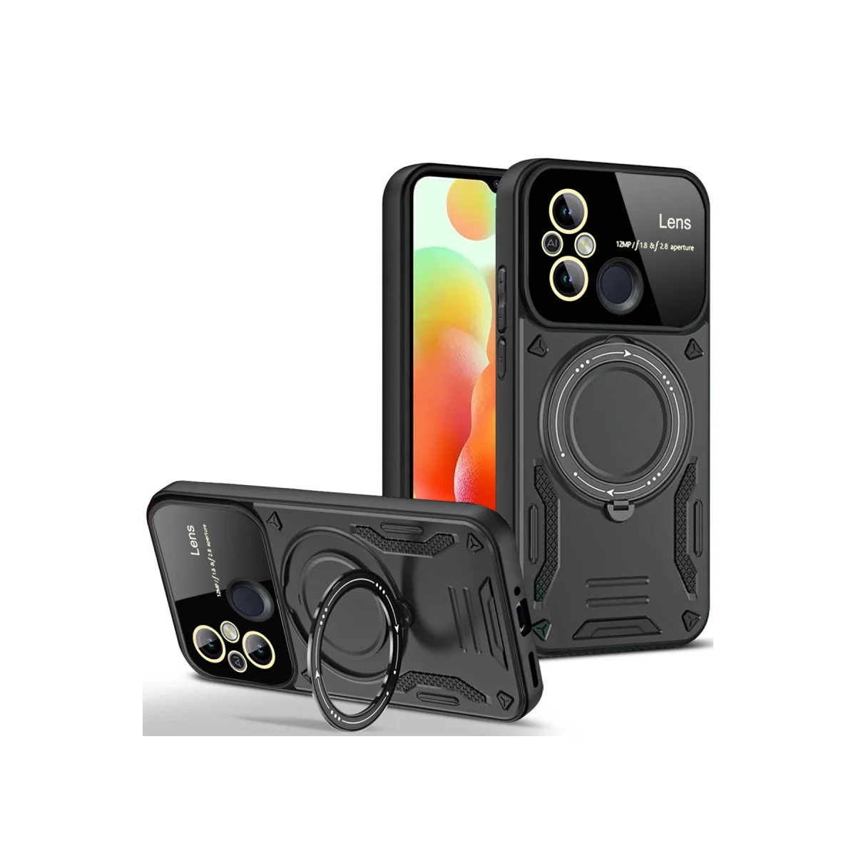 12C Joy Lens Standlı Kılıf - 360° Döner Parmak Halkası ve 180° Katlanabilir Stand