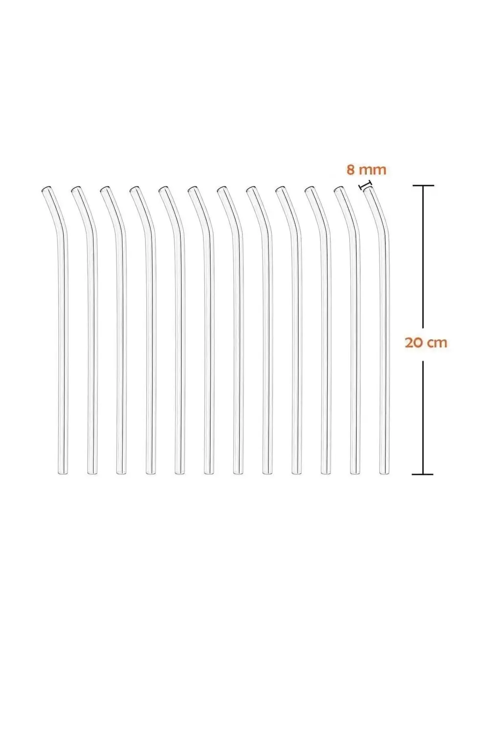 12'li  9 mm 20 Cm Boyunda Şeffaf Borosilikat Cam Pipet Seti Meşru