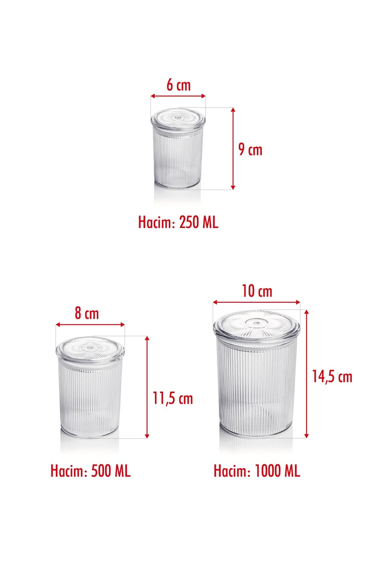 12'li Barok Yuvarlak 3 Boy Kavanoz Seti & Saklama Kabı & Erzak Kabı (4*1000 ML, 4*500 ML,4*250 ML) - Görsel 5