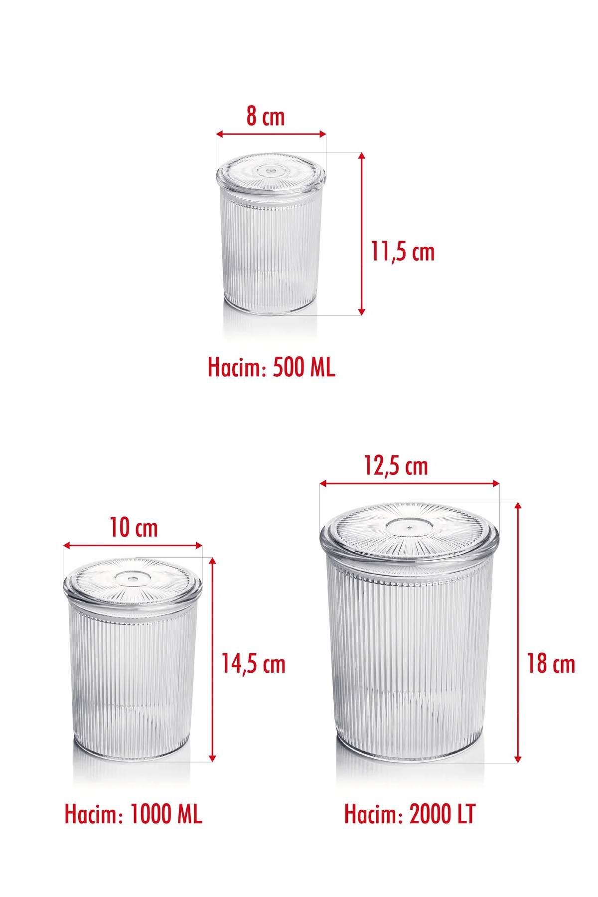 12'li Barok Yuvarlak 3 Boy Kavanoz Seti & Saklama Kabı & Erzak Kabı (4*2000 ML, 4*1000 ML, 4*500 ML)