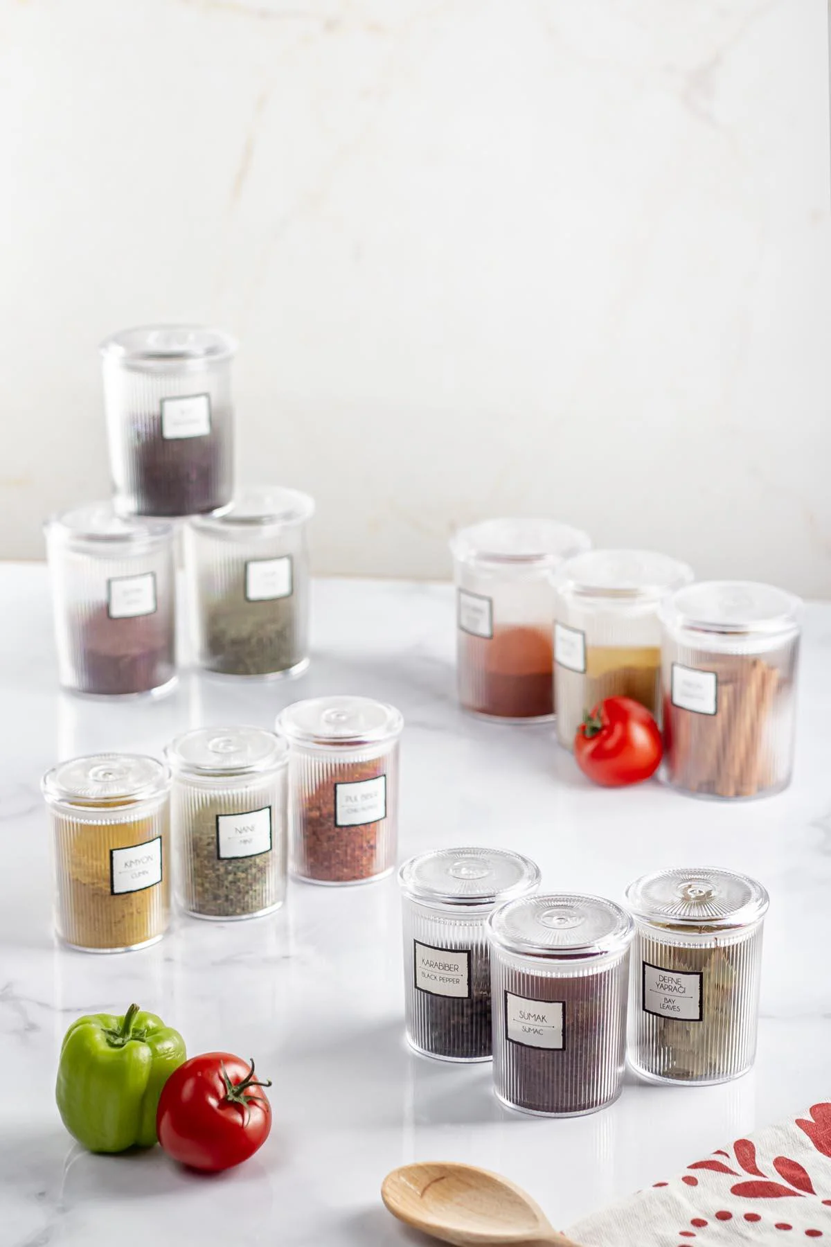 12'li Barok Yuvarlak 2 Boy Kavanoz Seti & Saklama Kabı & Erzak Ka