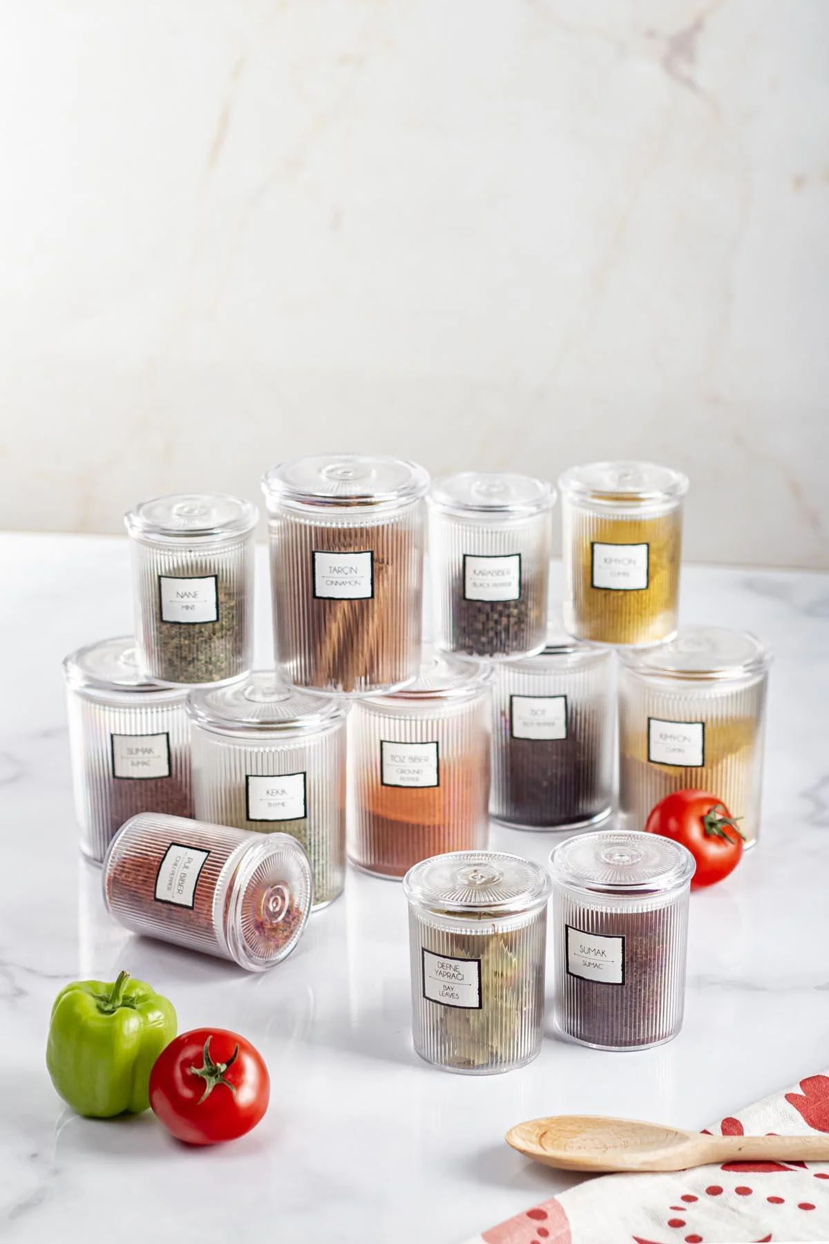 12'li Barok Yuvarlak 2 Boy Kavanoz Seti & Saklama Kabı & Erzak Ka