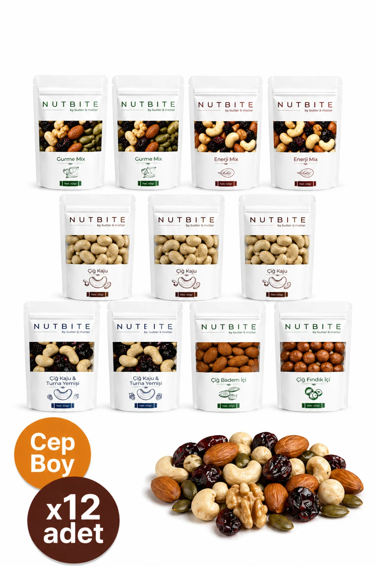 12'li Cep Boy Çiğ Karışık Paket - 12 x 40gr Cep Boy - Doğal Sağlı