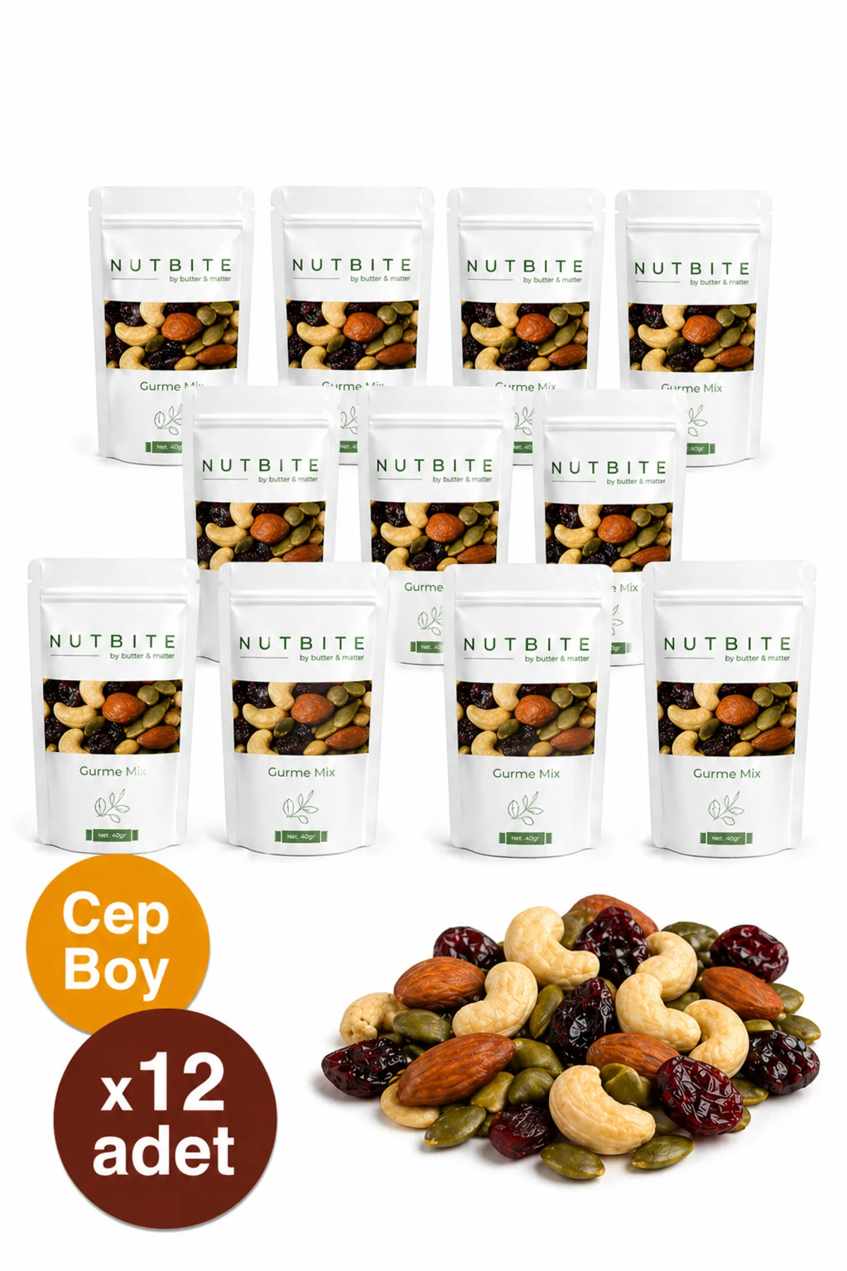 12'li Cep Boy Gurme Mix - (Çiğ Karışık Kuruyemiş) - Sağlıklı Atış