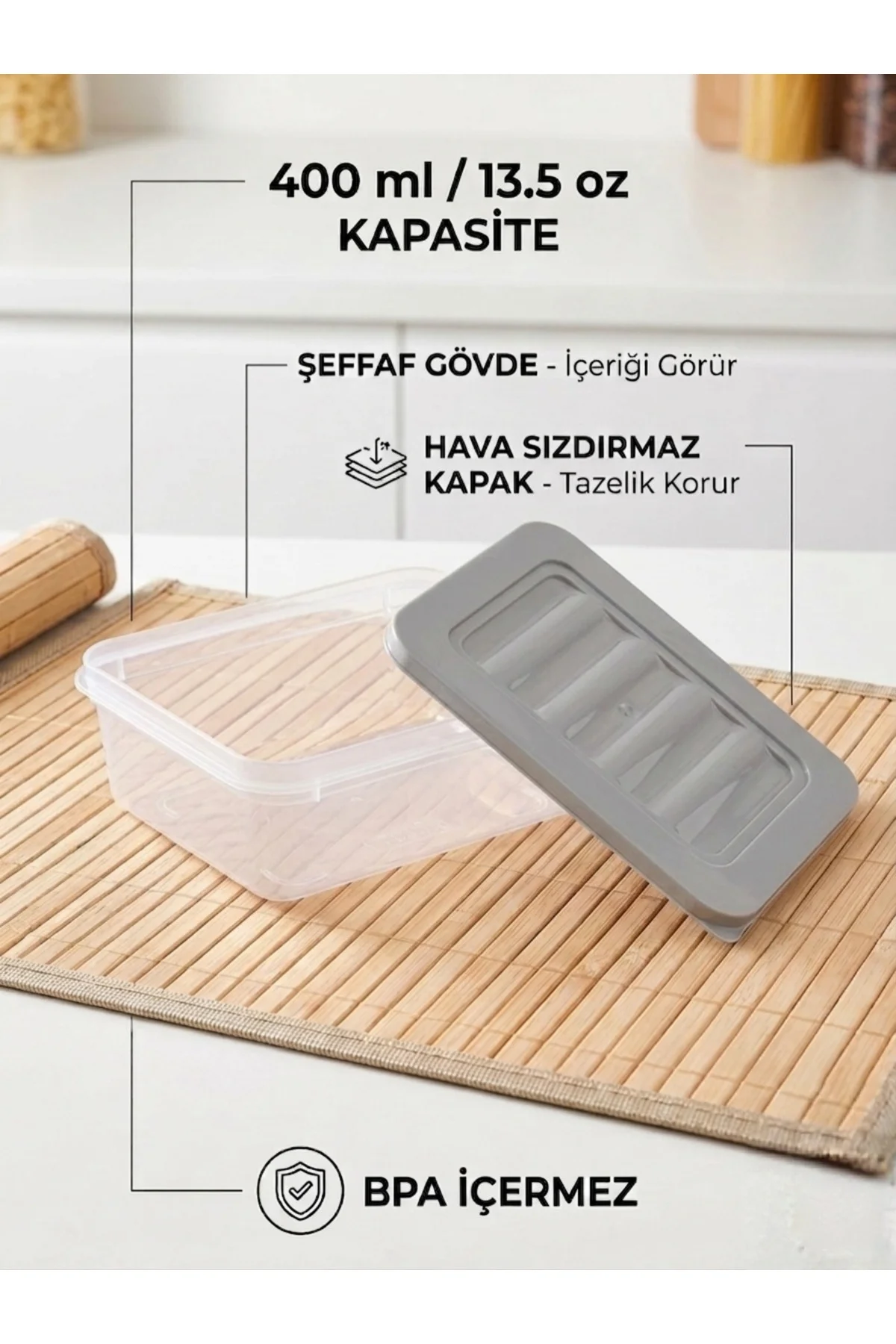 12'li Ekonomik Saklama Kabı Seti - 400 ml Erzak ve Bulaşık Makinesinde Yıkanabilir Düzenleyici - 6 Gri 6 Krem
