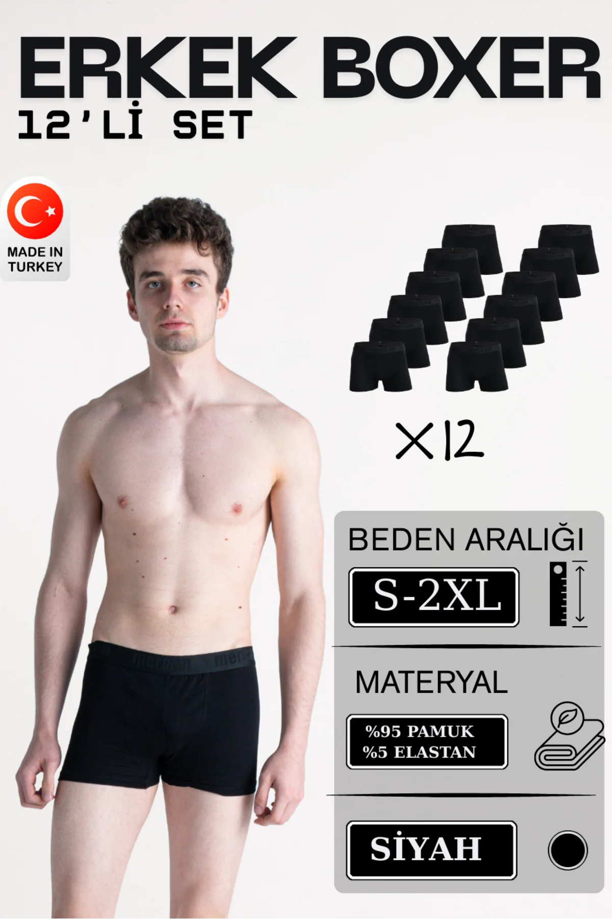 12'li ERKEK ANTRASİT BOXER - GÜN BOYU NEFES ALAN KUMAŞ, ESNEKLİK