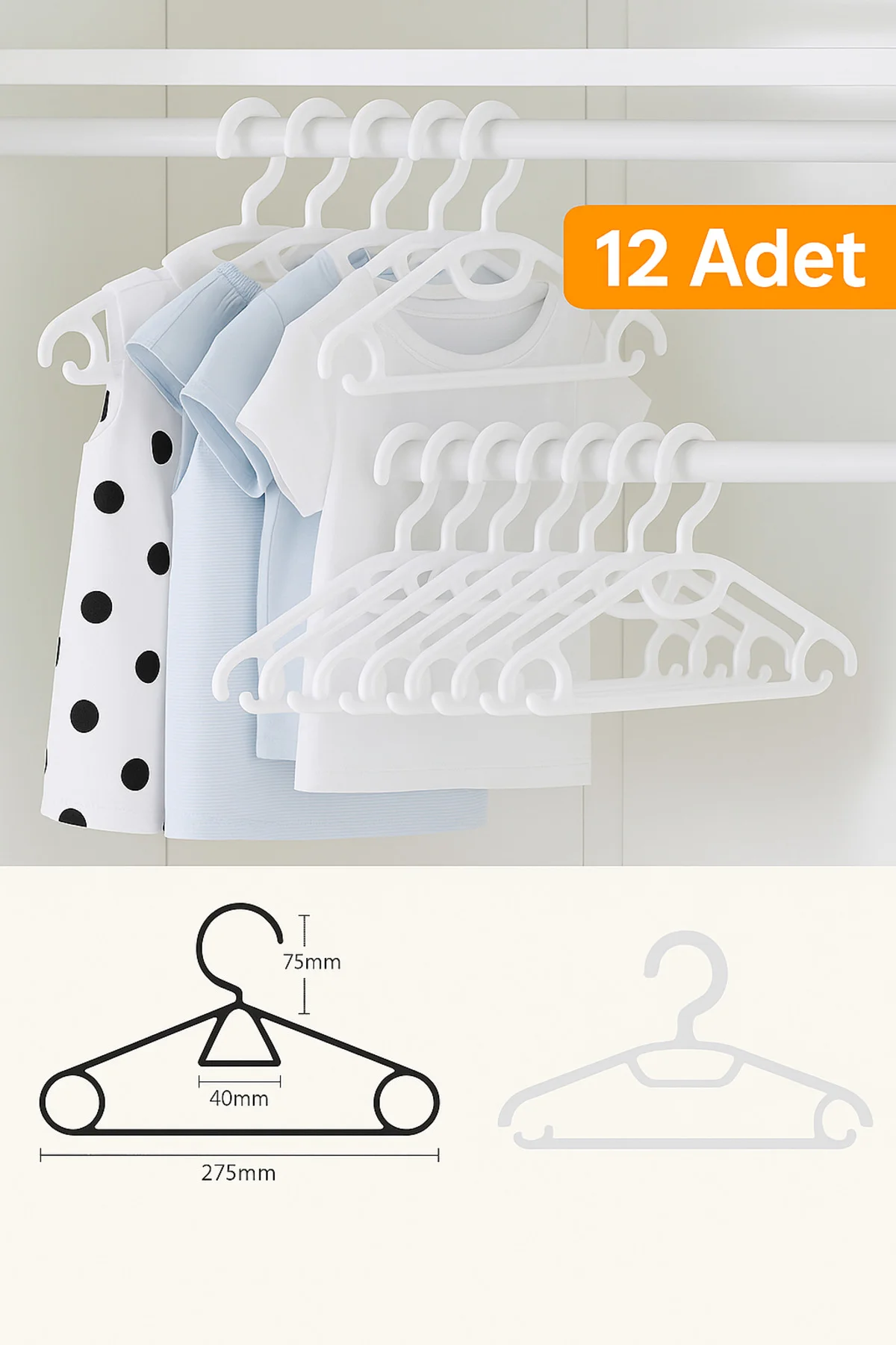 12'li Gondol Lily Bebek Elbise Askısı Çocuk Elbise Askı