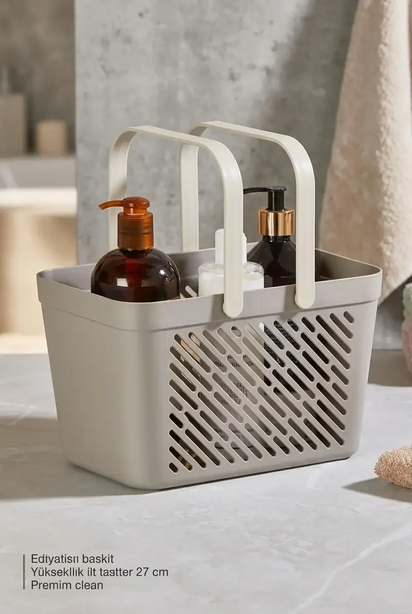 12'li Gri Çok Amaçlı Kulplu Sepet Mutfak Banyo Organizer Ekonomik Set