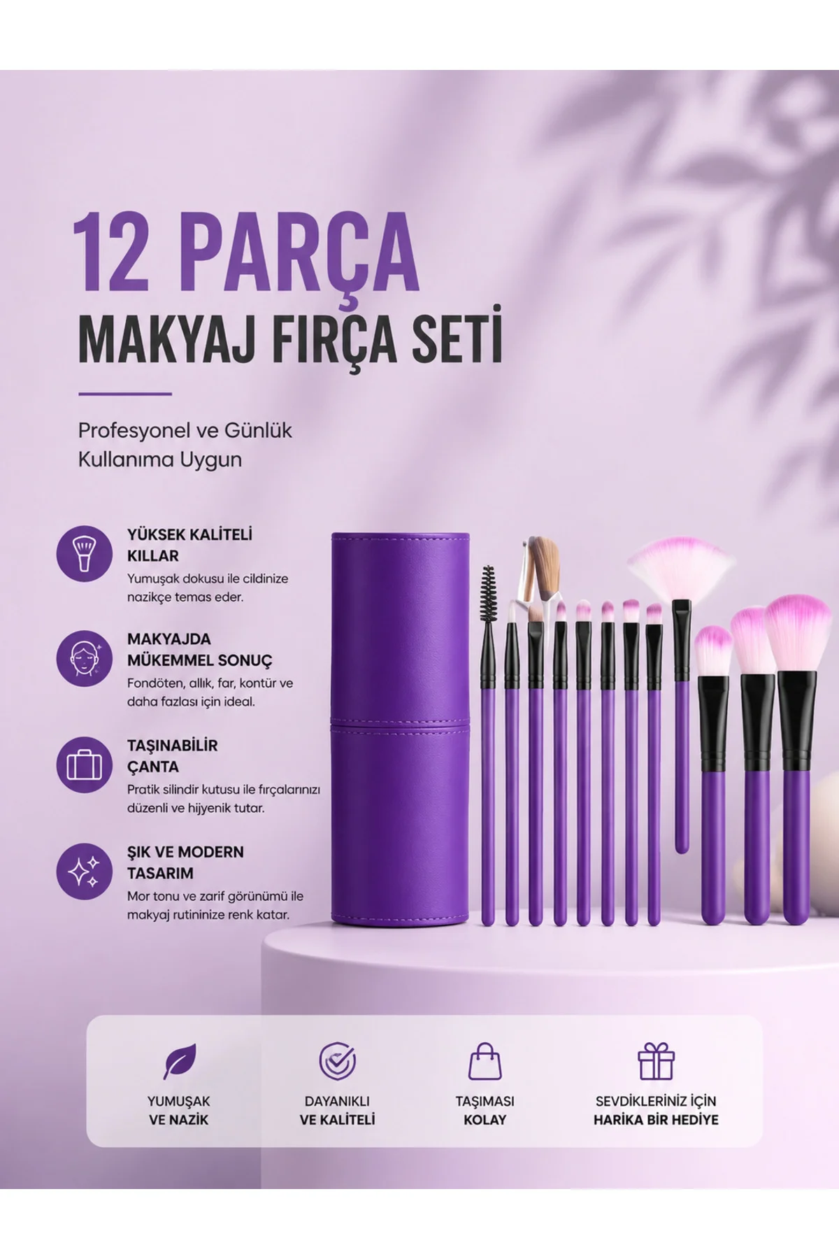 12'Li Makyaj Fırça Seti Yumuşak Kıllı Profesyonel Kullanıma Uygun