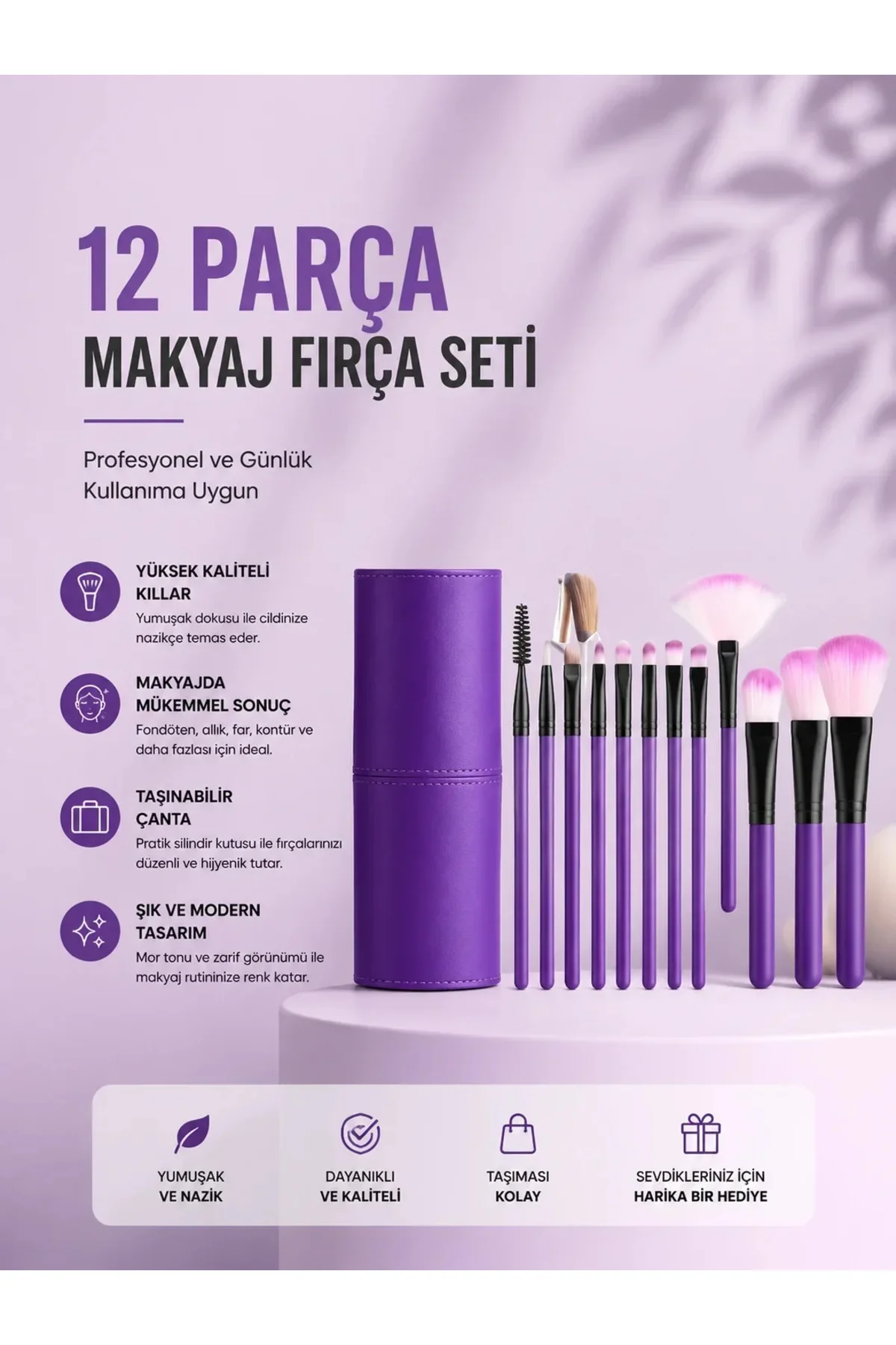 12'li Makyaj Fırça Seti Yumuşak Kıllı Profesyonel Kullanıma Uygun