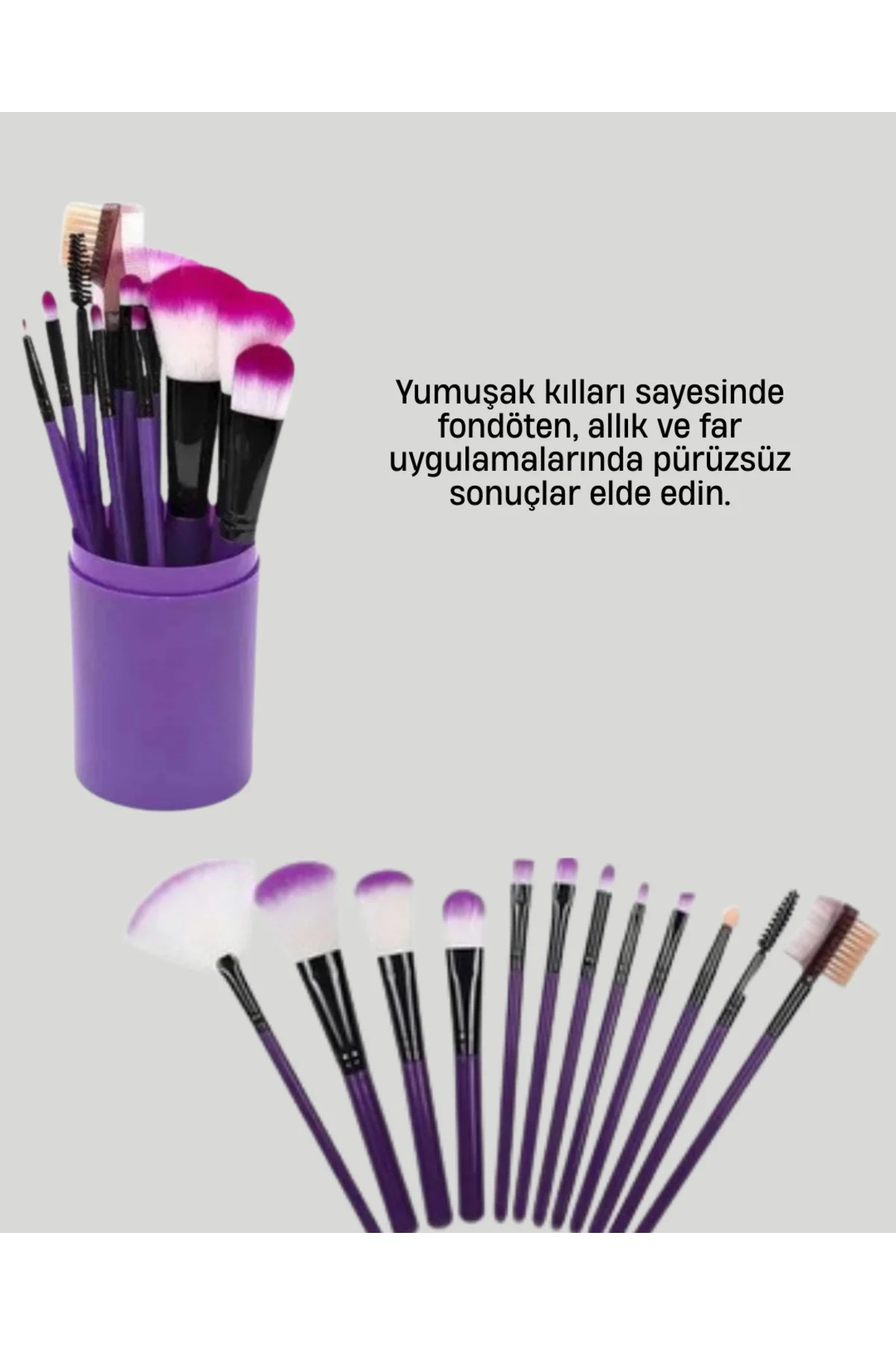 12’li Makyaj Fırça Seti Fondöten Allık Far Karıştırma İçin Tam Uy