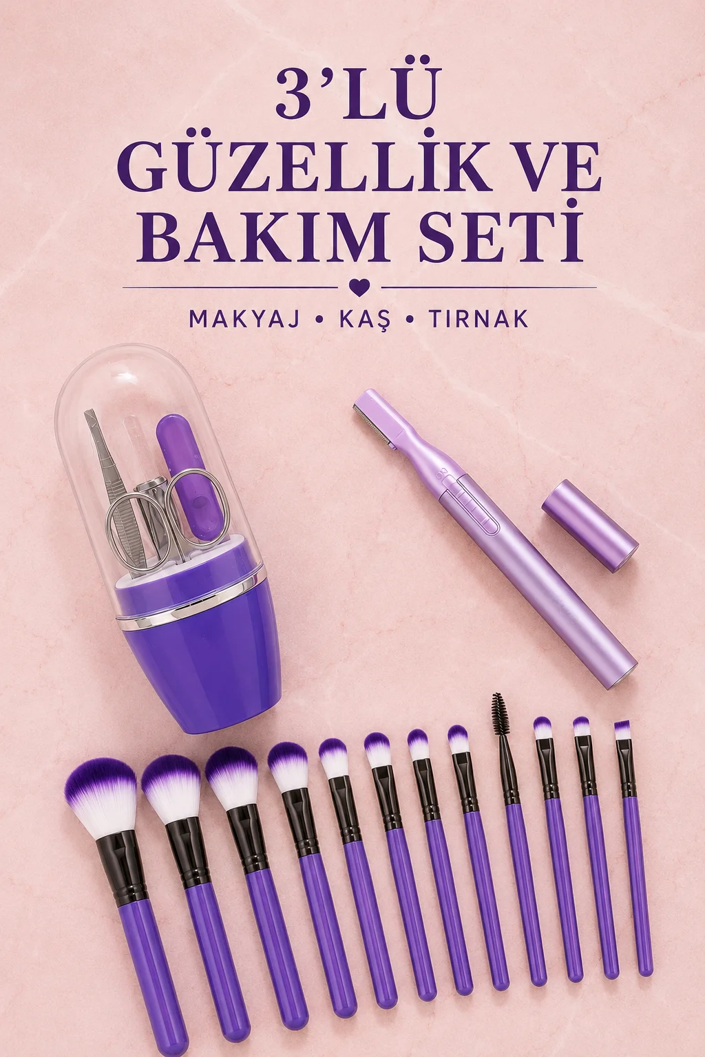 12’li Makyaj Fırça Seti Kaş Düzeltme Cihazı ve Tırnak Bakım Seti 3’lü Kadın Güzellik ve Kişisel Bakım Seti 12’li Makyaj Fırça Seti Kaş Düzeltme Cihazı ve Tırnak Bakım Seti 3’lü Kadın Güzellik ve Kişisel Bakım Seti