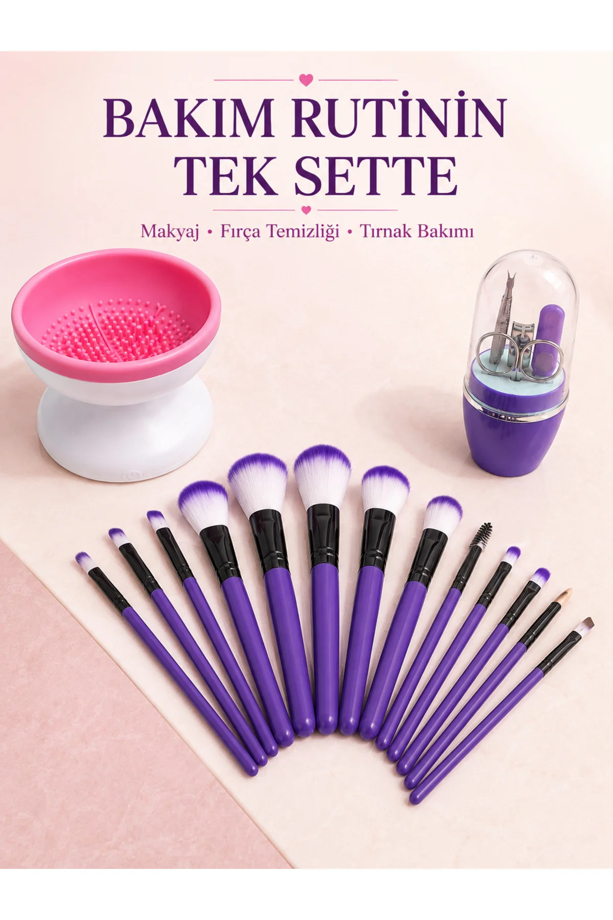 12’li Makyaj Fırça Seti Fırça Temizleme Cihazı ve Manikür Pedikür Seti 3’lü Kadın Güzellik Bakım Pak 12’li Makyaj Fırça Seti Fırça Temizleme Cihazı ve Manikür Pedikür Seti 3’lü Kadın Güzellik Bakım Pak