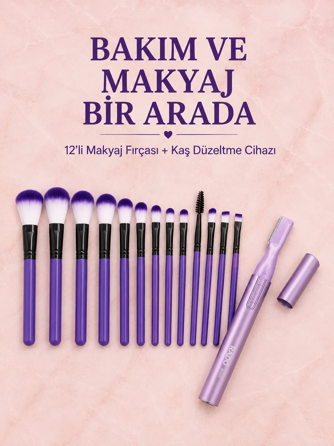 12’li Mor Makyaj Fırça Seti ve Kaş Düzeltme Cihazı Kadın Makyaj ve Kişisel Bakım Seti Fiyatı, Yorumları ve Özellikleri
