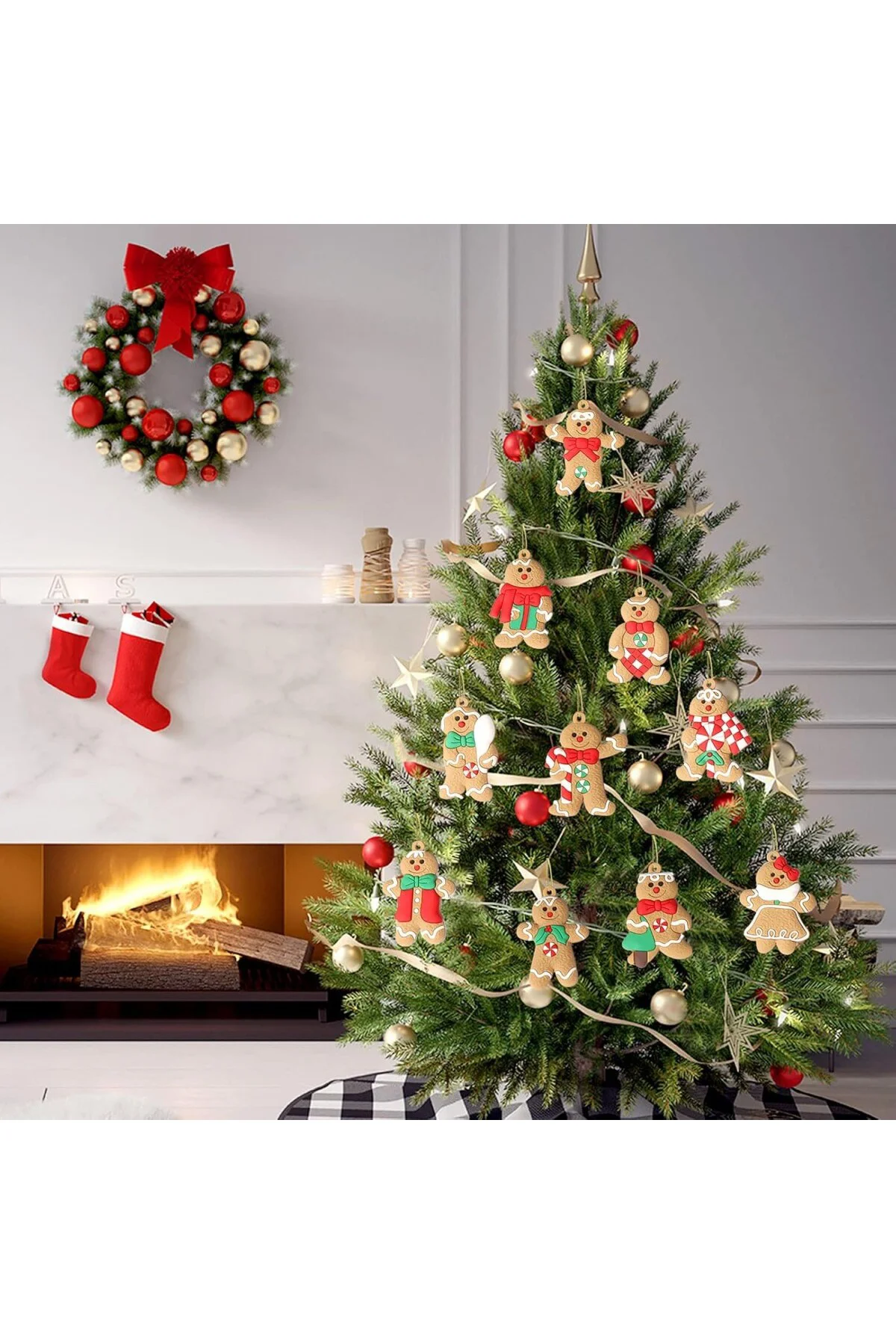 12'li Paket Noel Ağacı Asılı Süslemeler, Noel Ağacı Süs Seti Koly