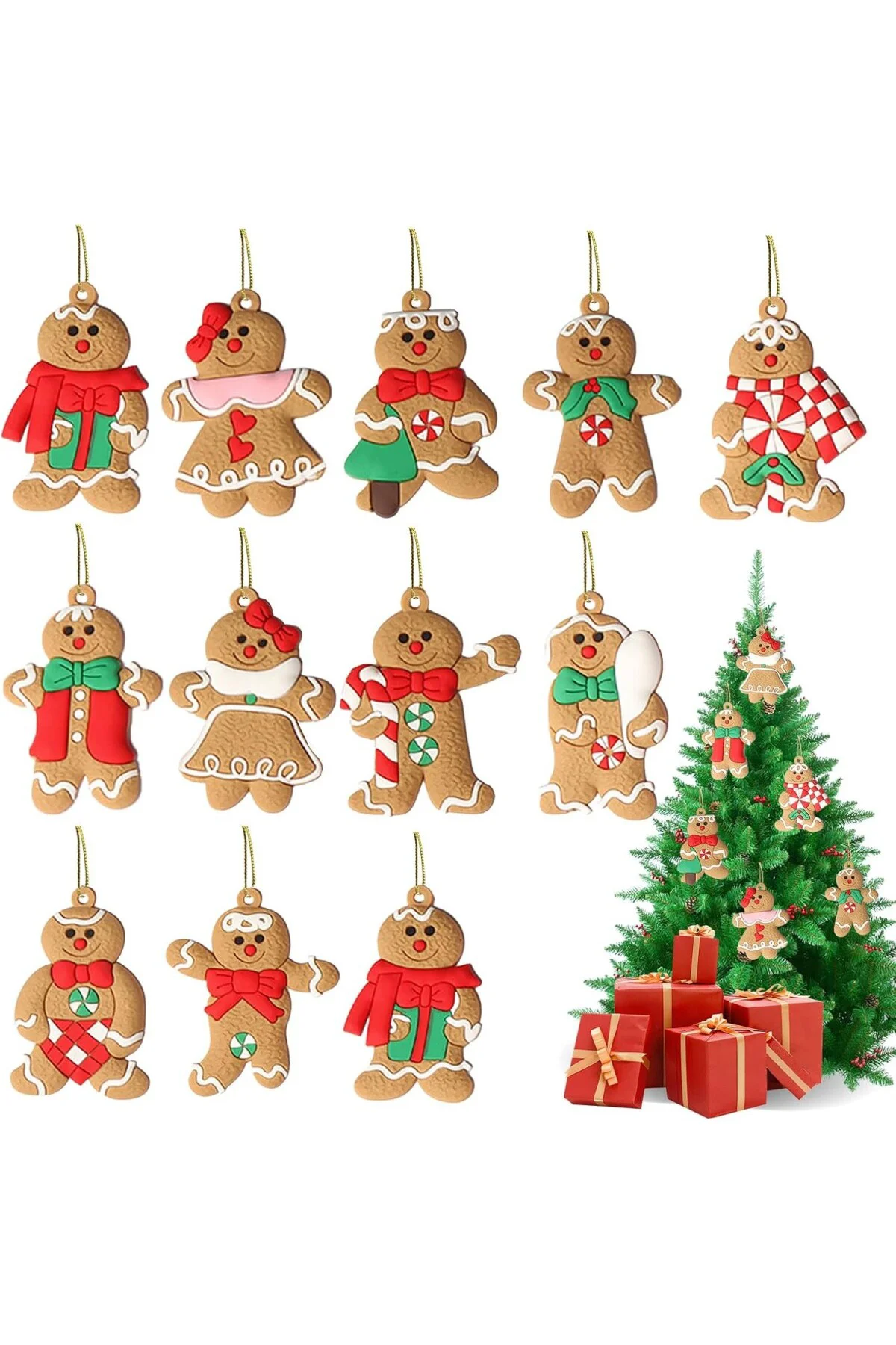 12'li Paket Noel Ağacı Asılı Süslemeler, Noel Ağacı Süs Seti Koly