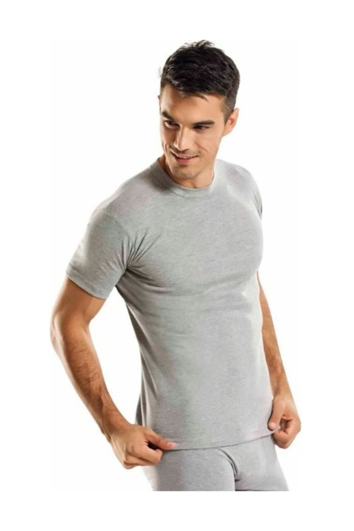 Tutku 12'Li Paket  Penye Sıfır Yaka Atlet Gri