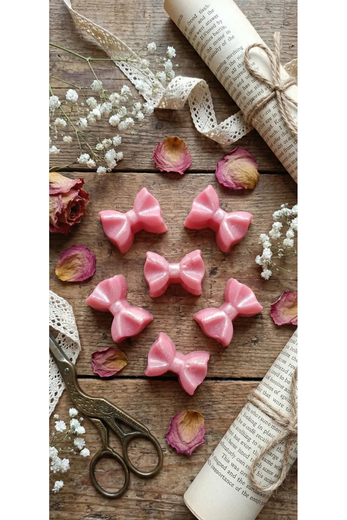 12'li Pembe Simli Fiyonk Desenli Vegan Buhurdanlık Soya Mum