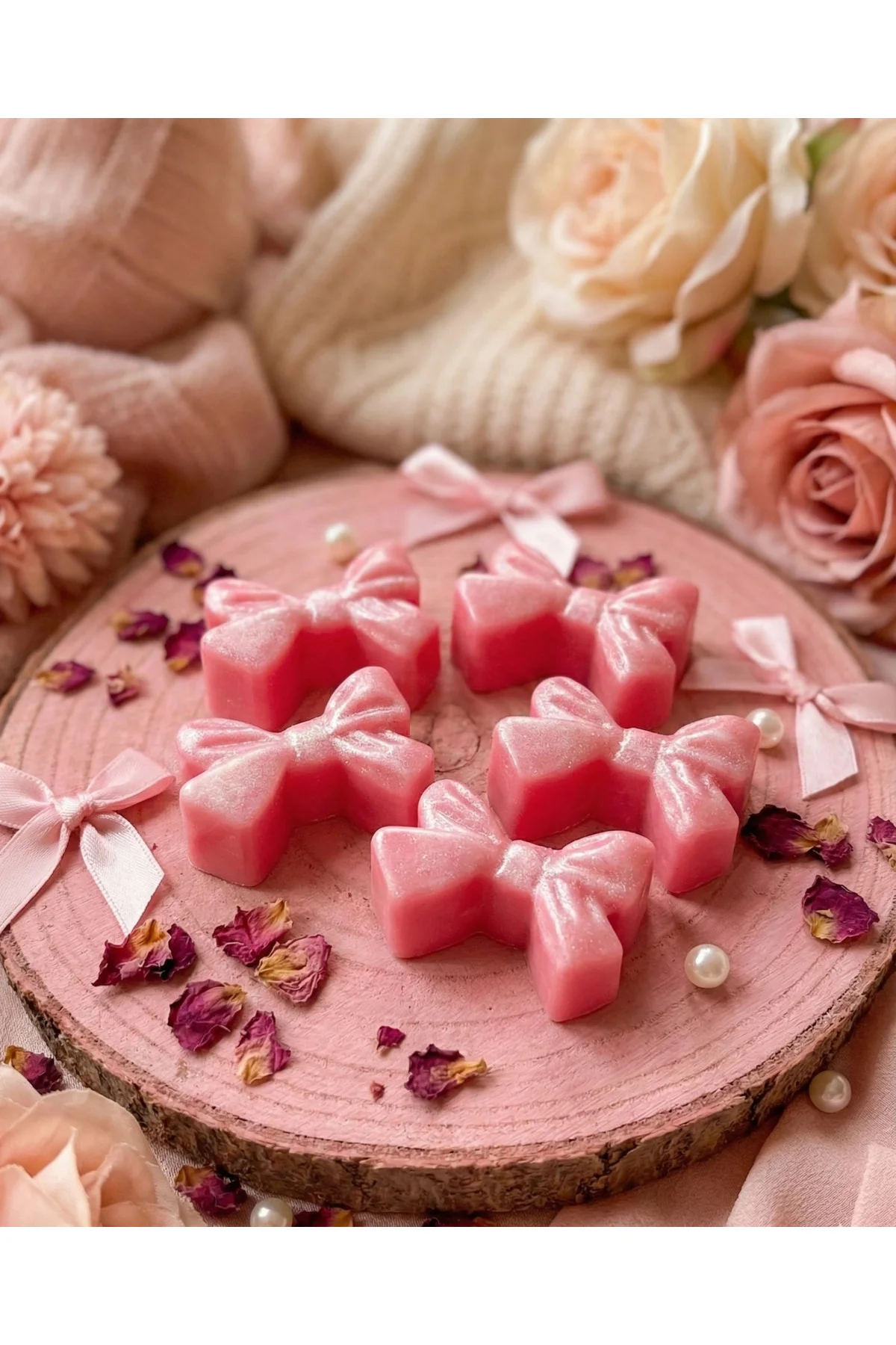 12'li Pembe Simli Fiyonk Desenli Vegan Buhurdanlık Soya Mumu