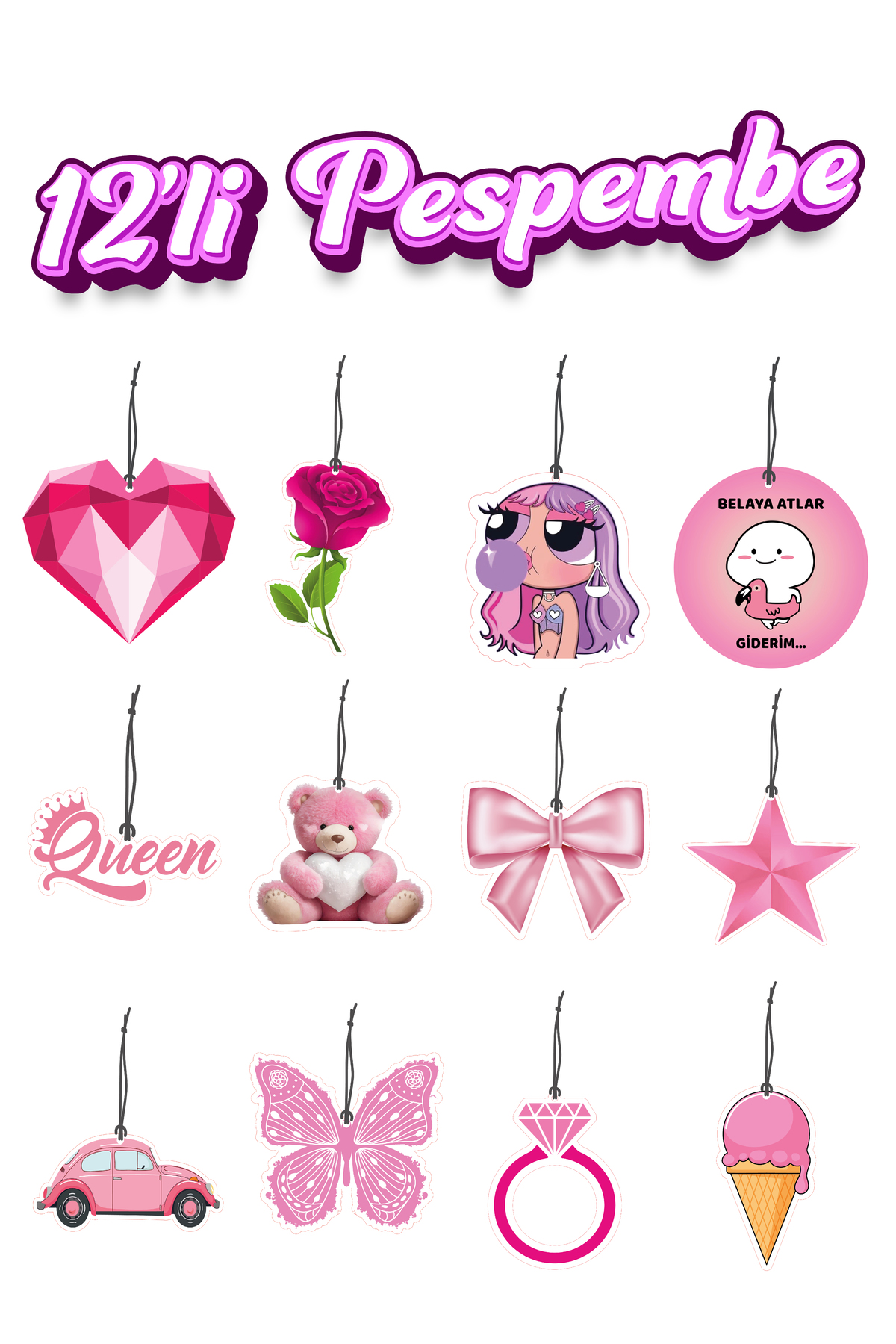 12'li Pespembe Seri Oto Kokusu Dikiz Ayna Süsü Torpido Ve Oto Aks