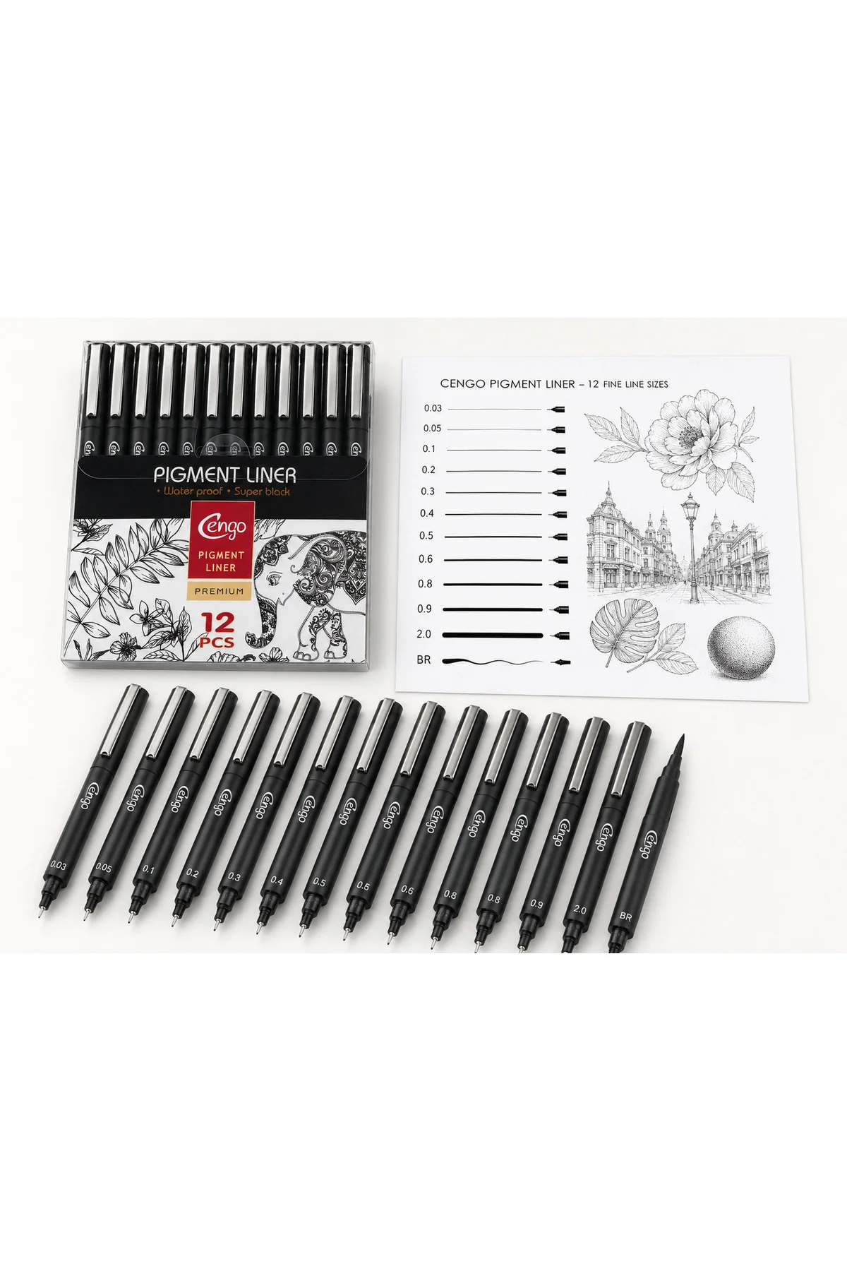 12’li Pigment Liner Teknik Çizim Kalemi Seti – Eskiz, Mimari Çizim ve İllüstrasyon Seti, Suya Dayanıklı Siyah Mürekkep Fiyatı, Yorumları ve Özellikleri