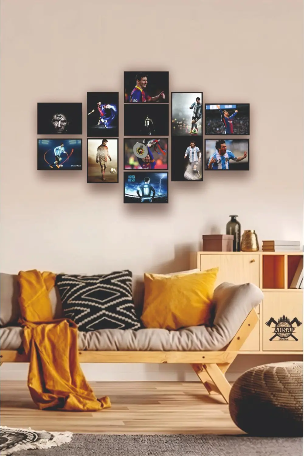 12'li Set Çerçeve Görünümlü Lionel Messi fotoğrafları 12li Mdf ta