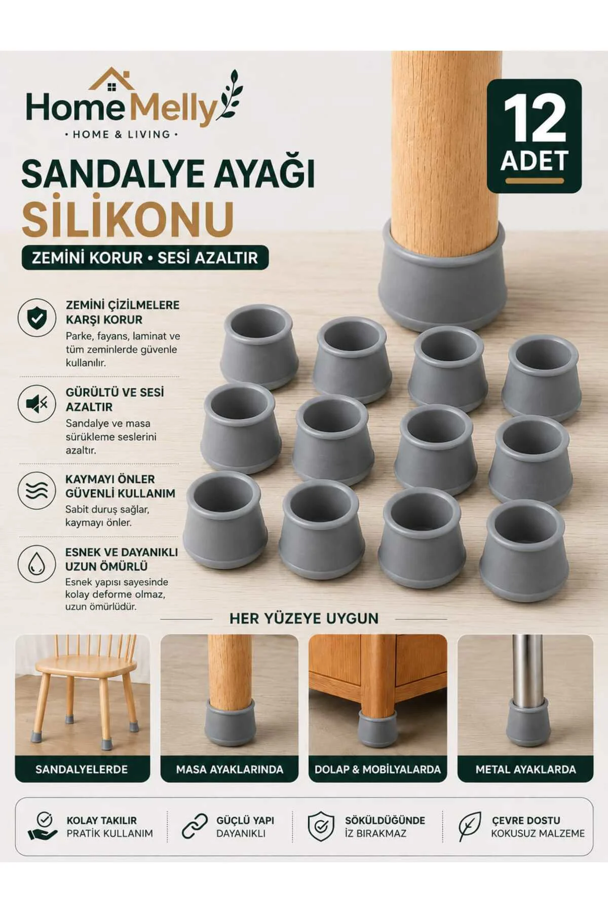 12’li Silikon Masa & Sandalye Ayak Koruyucu – Kaydırmaz, Gürültü Önleyici, Parke Dostu 12’li Silikon Masa & Sandalye Ayak Koruyucu – Kaydırmaz, Gürültü Önleyici, Parke Dostu