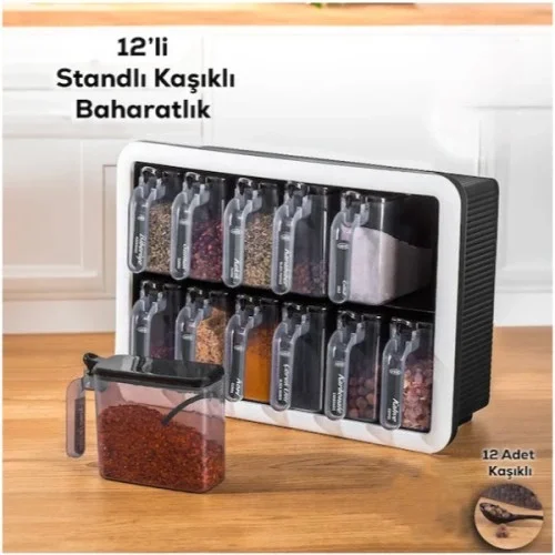 12'li Standlı Kaşıklı Baharatlık Seti 12'li Standlı Kaşıklı Baharatlık Seti