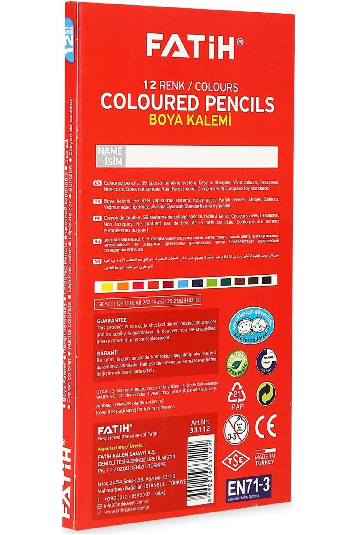 Fatih 12'Li Tam Boya Kuru Boya Karton Kutu / 33112