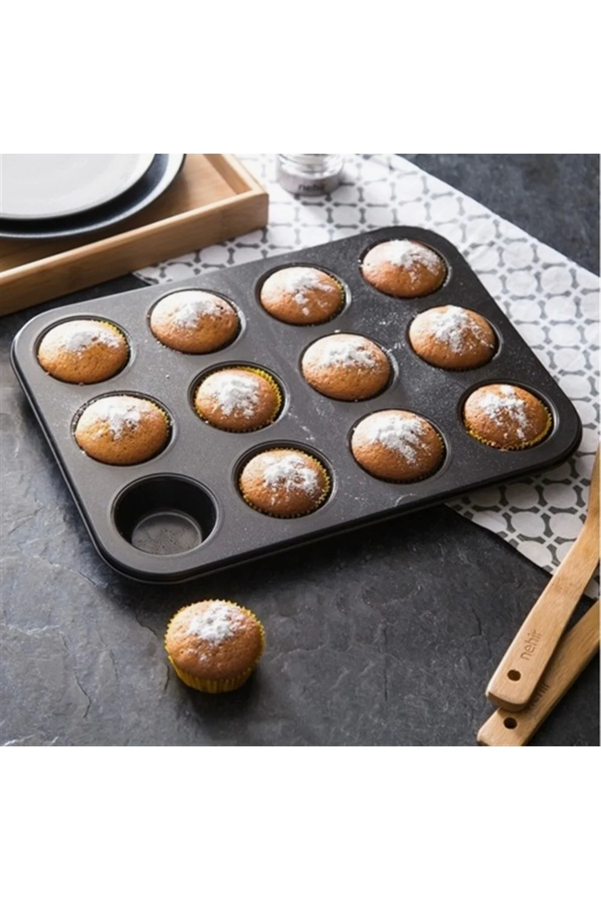 12’li Yapışmaz Muffin Ve Cupcake Kalıbı – Browni, Kek Pişirme Set