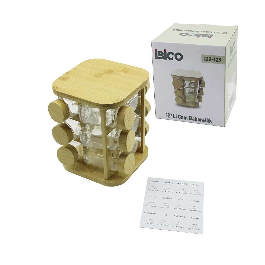 12pcs Kare Döner Standlı Cam - Bambu Kapak Tuzluk - Baharatlık Bambu Stand Bx40 Fiyatı, Yorumları ve Özellikleri