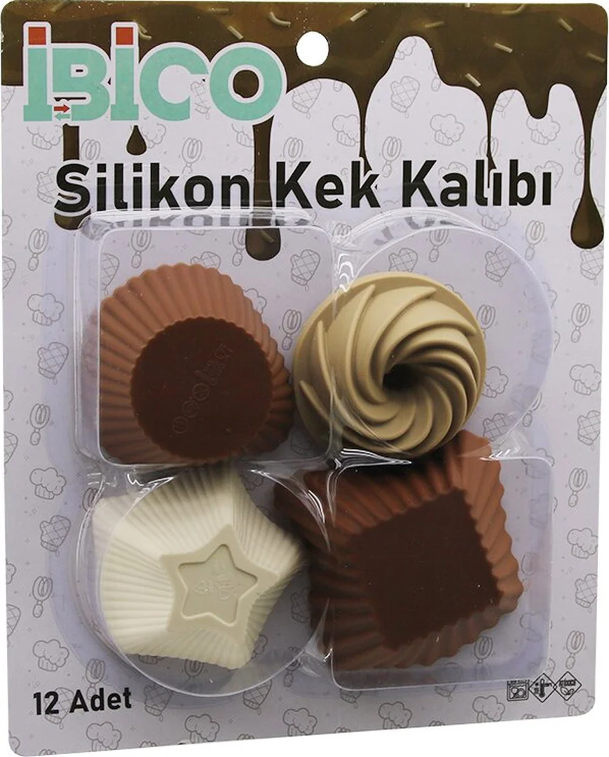 12pcs Renkli Silikon Muffin - Kek Kalıp Mix Şekil 3-dikdörtgen - 